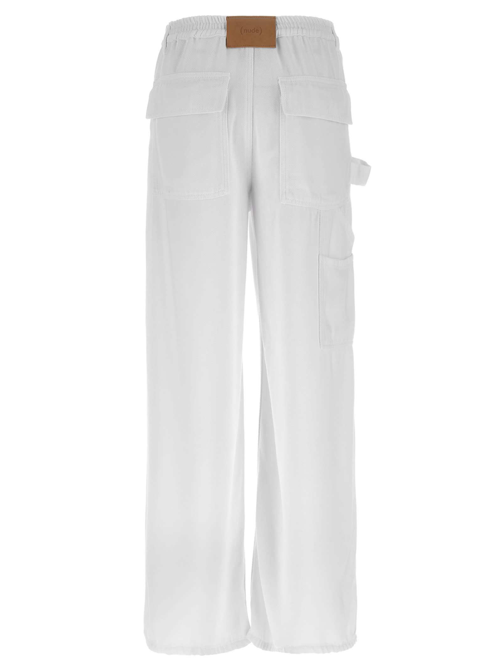 Nude Denim-effect Cargo Pants With Loose Leg In White