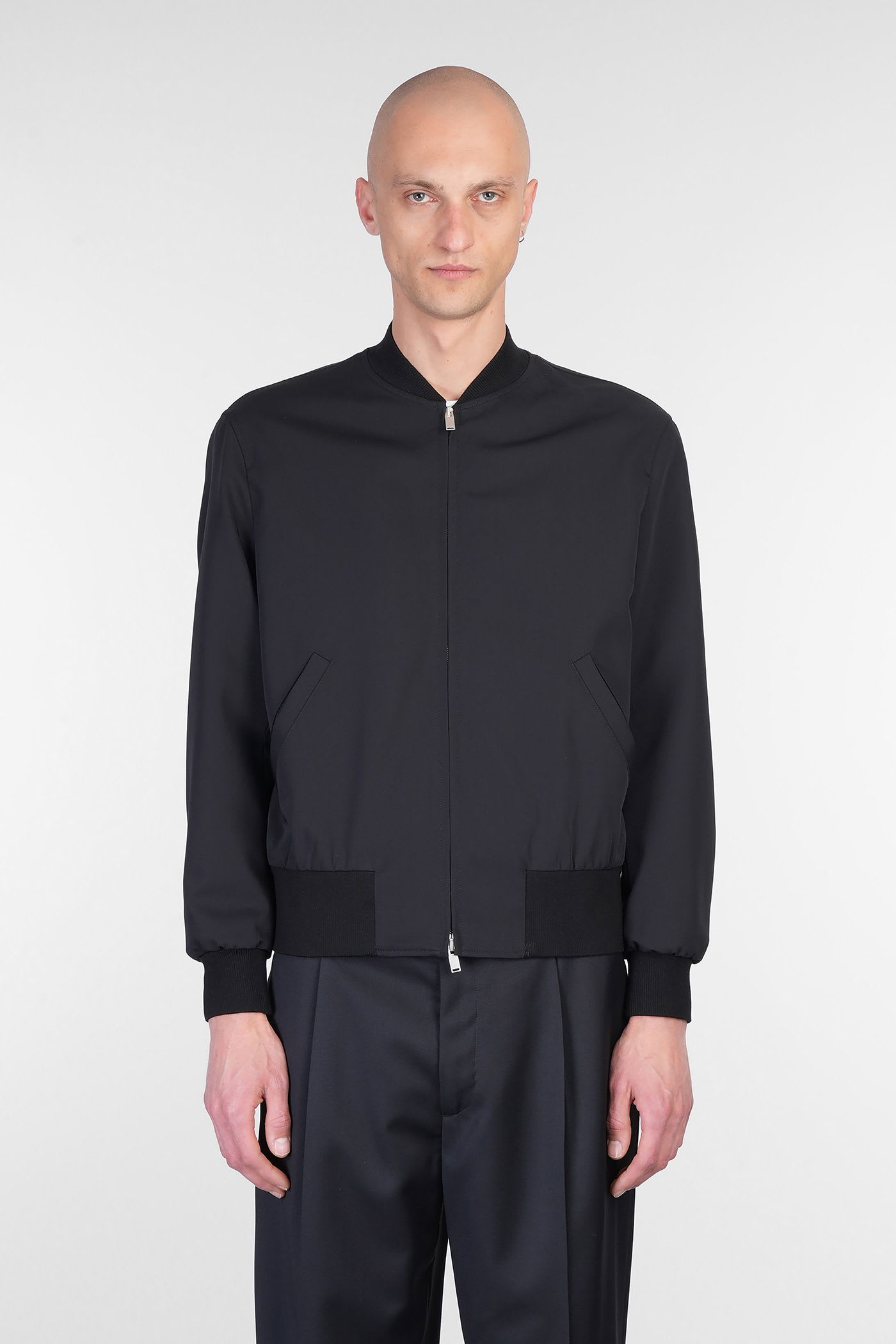 Lardini Wool And Mohair Bomber Jacket In Black