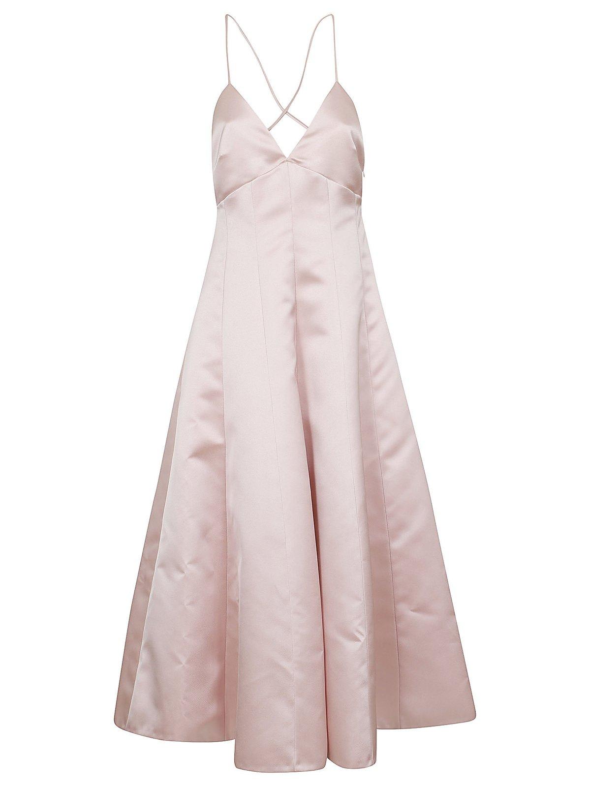 Shop Philosophy Di Lorenzo Serafini Satin Flared Sleeveless Maxi Dress In Pink