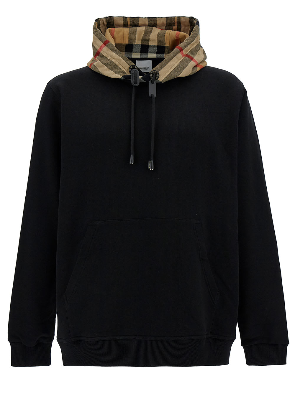 Shop Burberry Black Sweatshirt With Vintage Check Printed Hood In Cotton Man