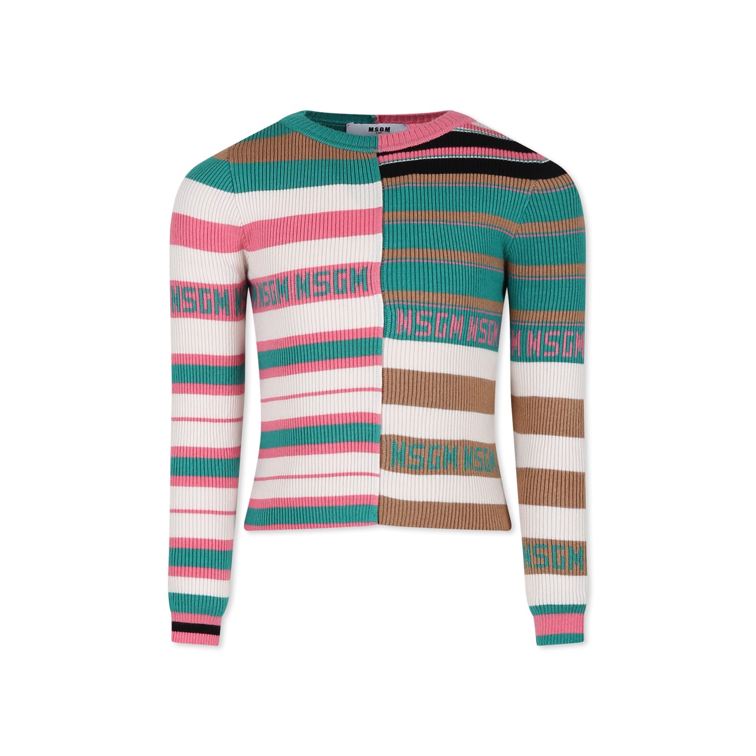 Msgm Multicolor Sweater For Girl With Logo In Multicolor