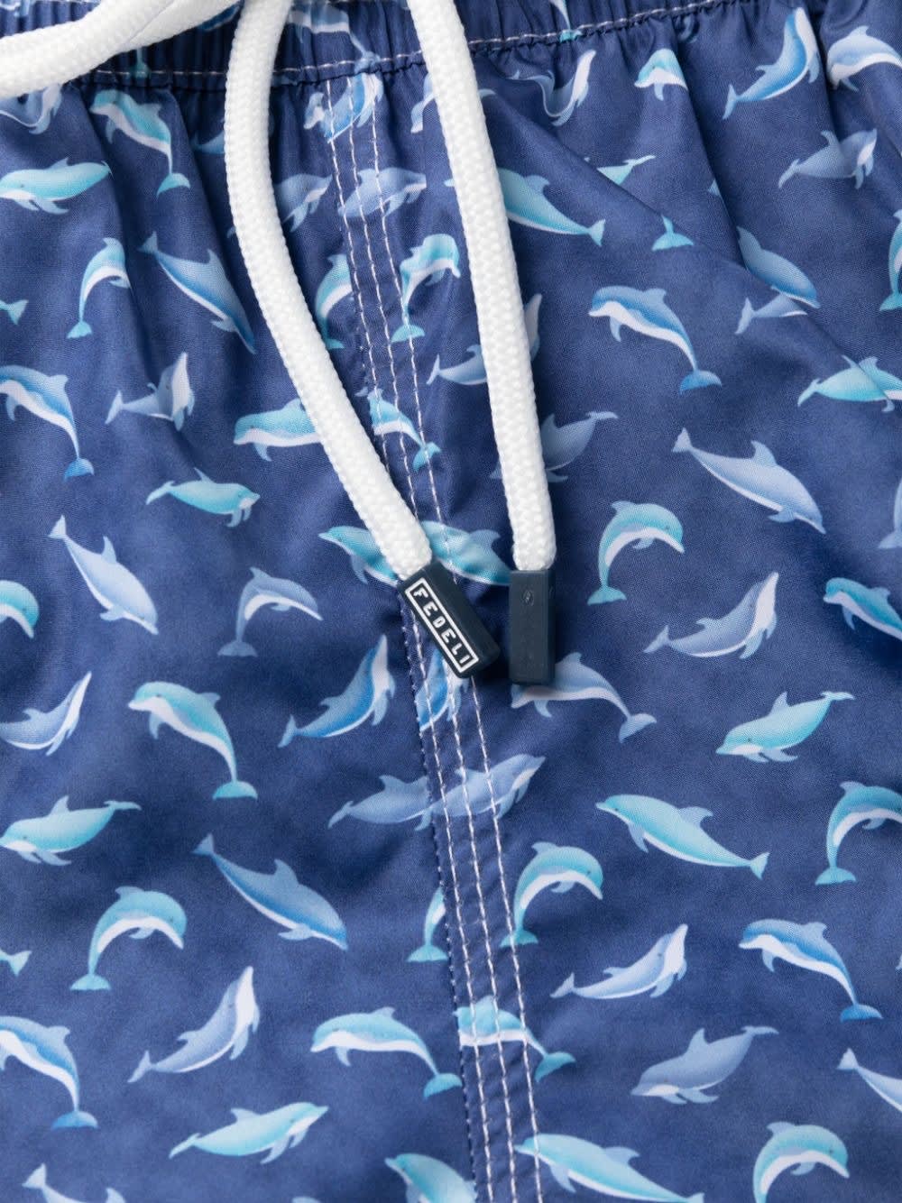 Shop Fedeli Blue Swim Shorts With Light Blue Dolphin Pattern