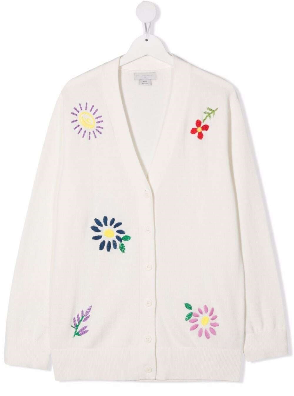 Stella McCartney Kids Cotton And Wool Cardigan With Floral Embroidery