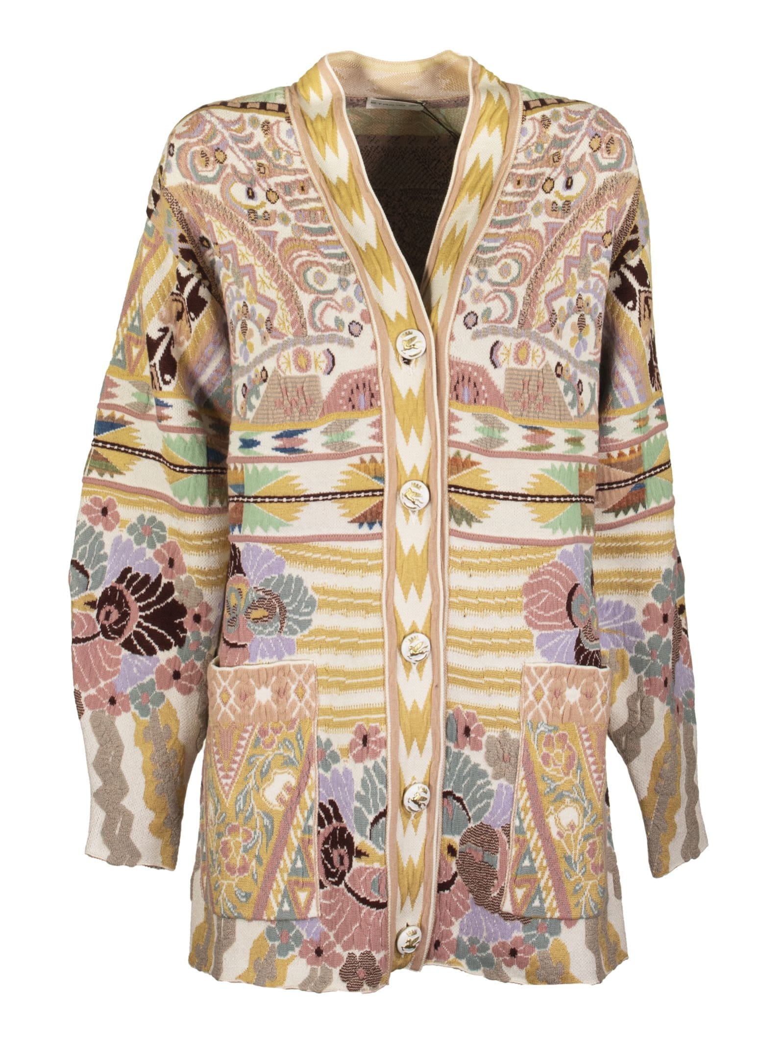 ETRO JACQUARD CARDIGAN WITH PEGASO BUTTONS,11238619