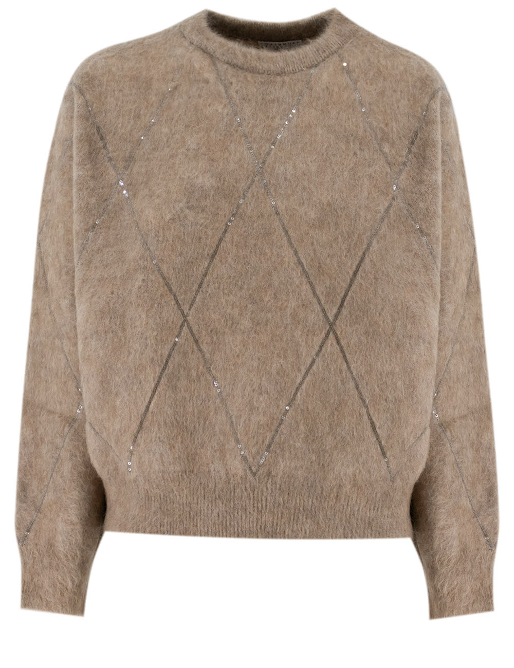 Shop Brunello Cucinelli Sequin Embellished Crewneck Knitted Jumper In Brown Caldo+brown