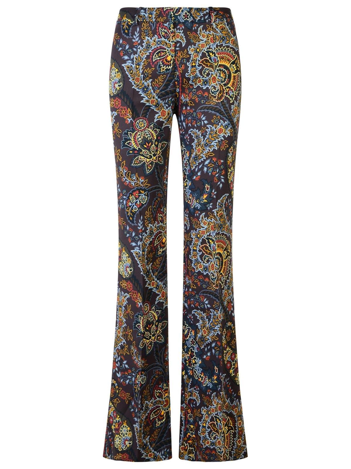 Shop Etro Paisley Printed Cady Trousers In Brown