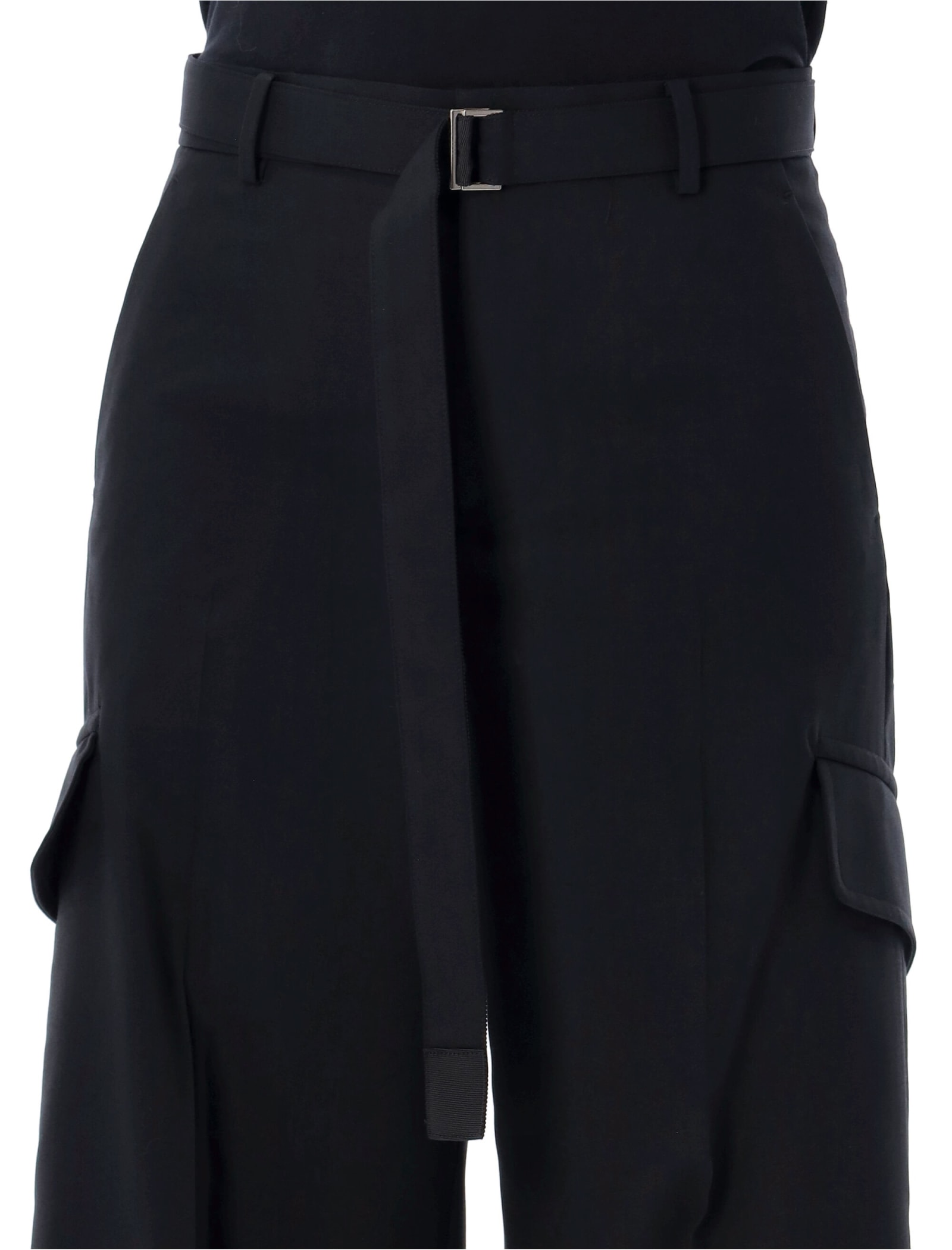 Sacai Blue Cargo Pant Wool Suiting In Black