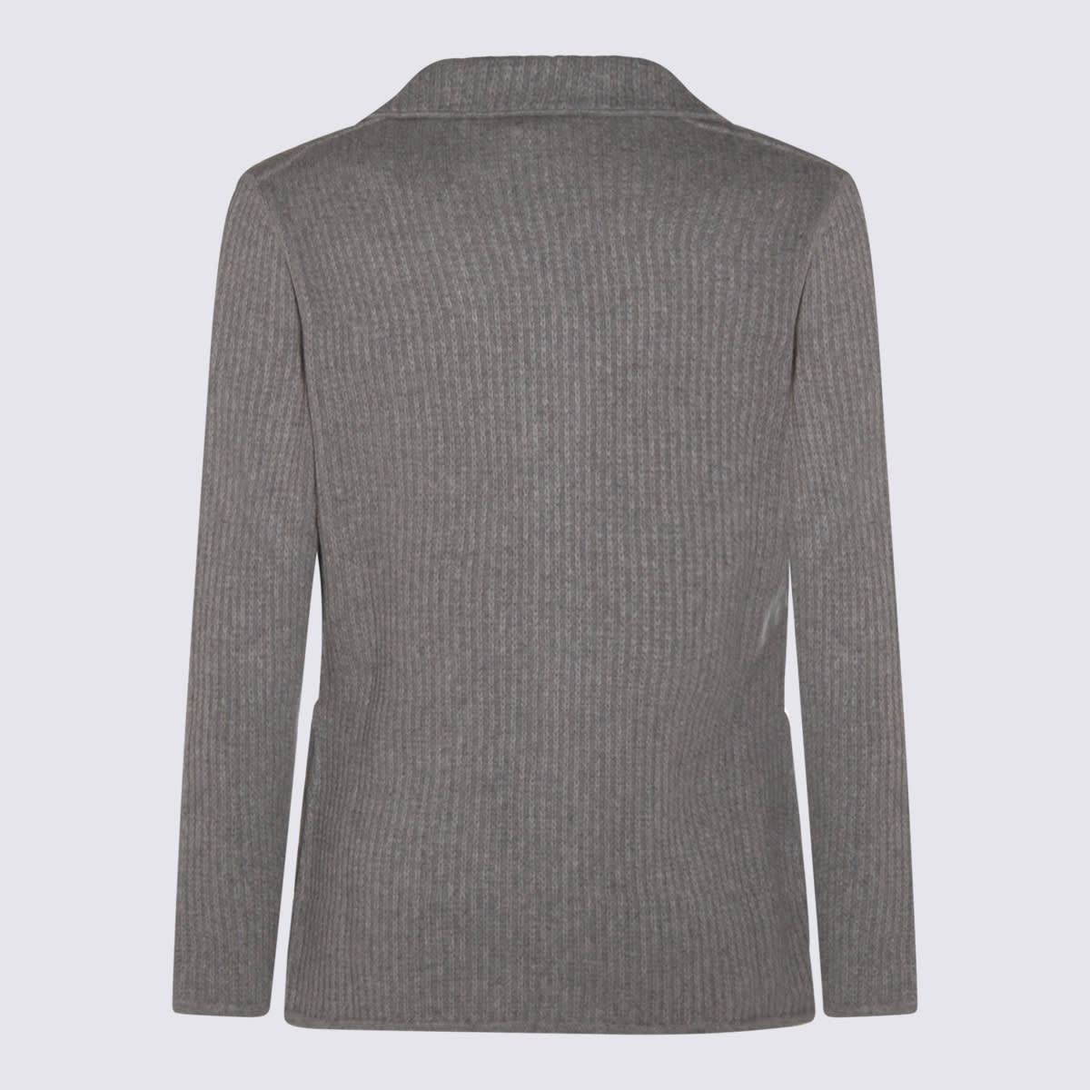 Lardini Ribbed Texture Crewneck Sweater With Notched Lapel In White