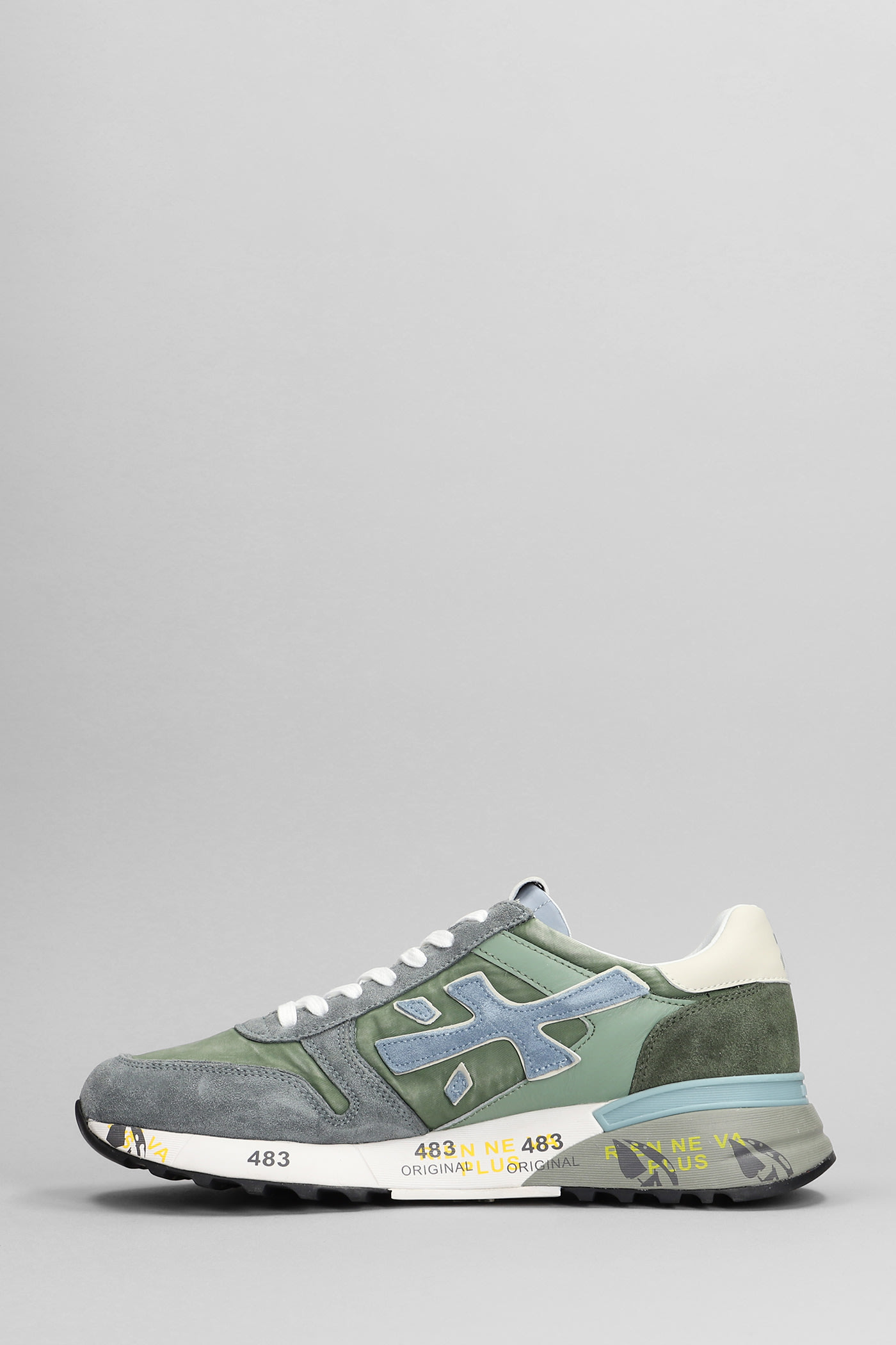 Shop Premiata Mick Sneakers In Green Suede And Fabric