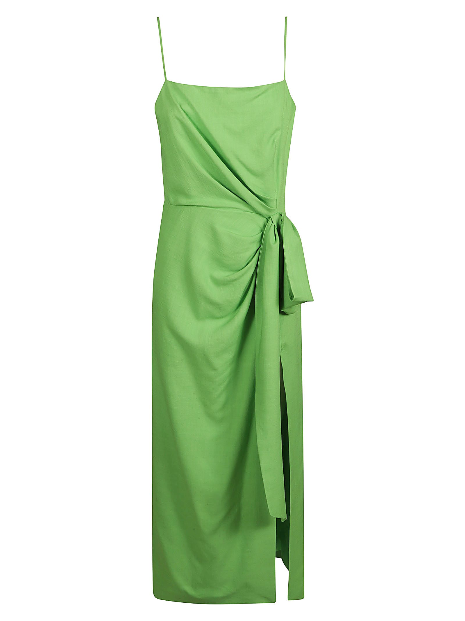 Msgm Draped Sleeveless Dress In Acid Green