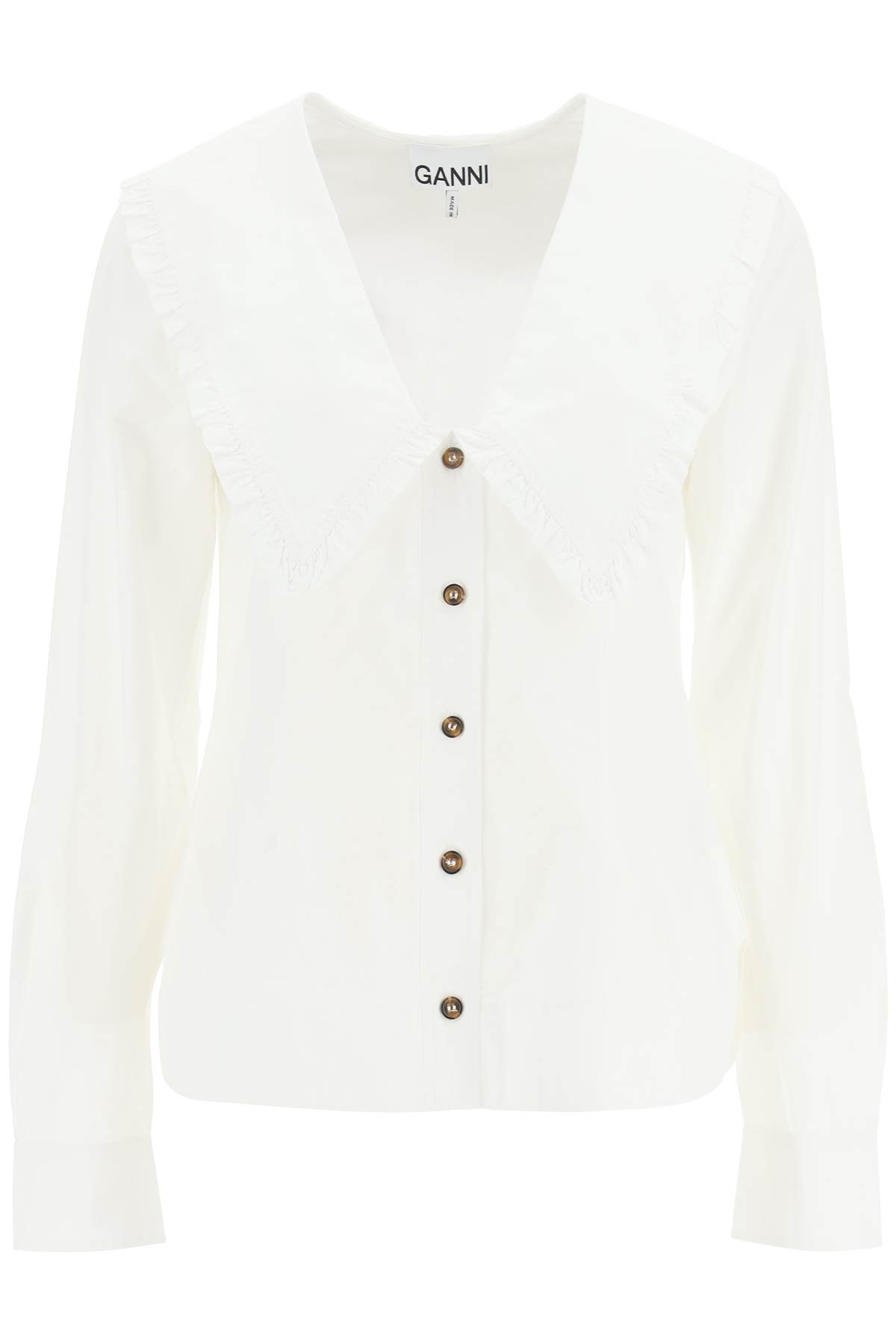 Shop Ganni Shirt With Peter Pan Collar In Bright White (white)