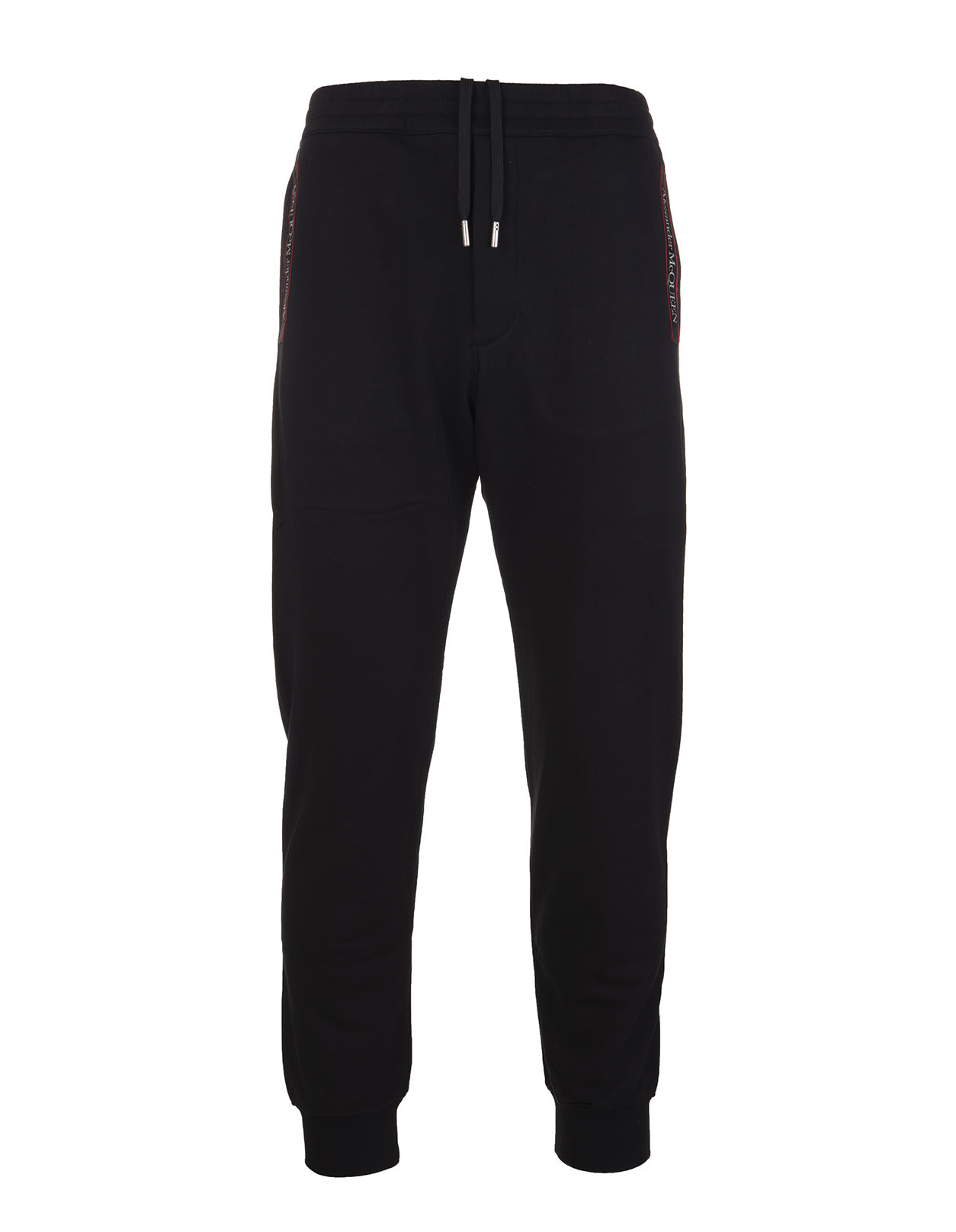 Alexander McQueen Man Black Slim Fit Joggers With Contrast Logoed Selvedge Tapes