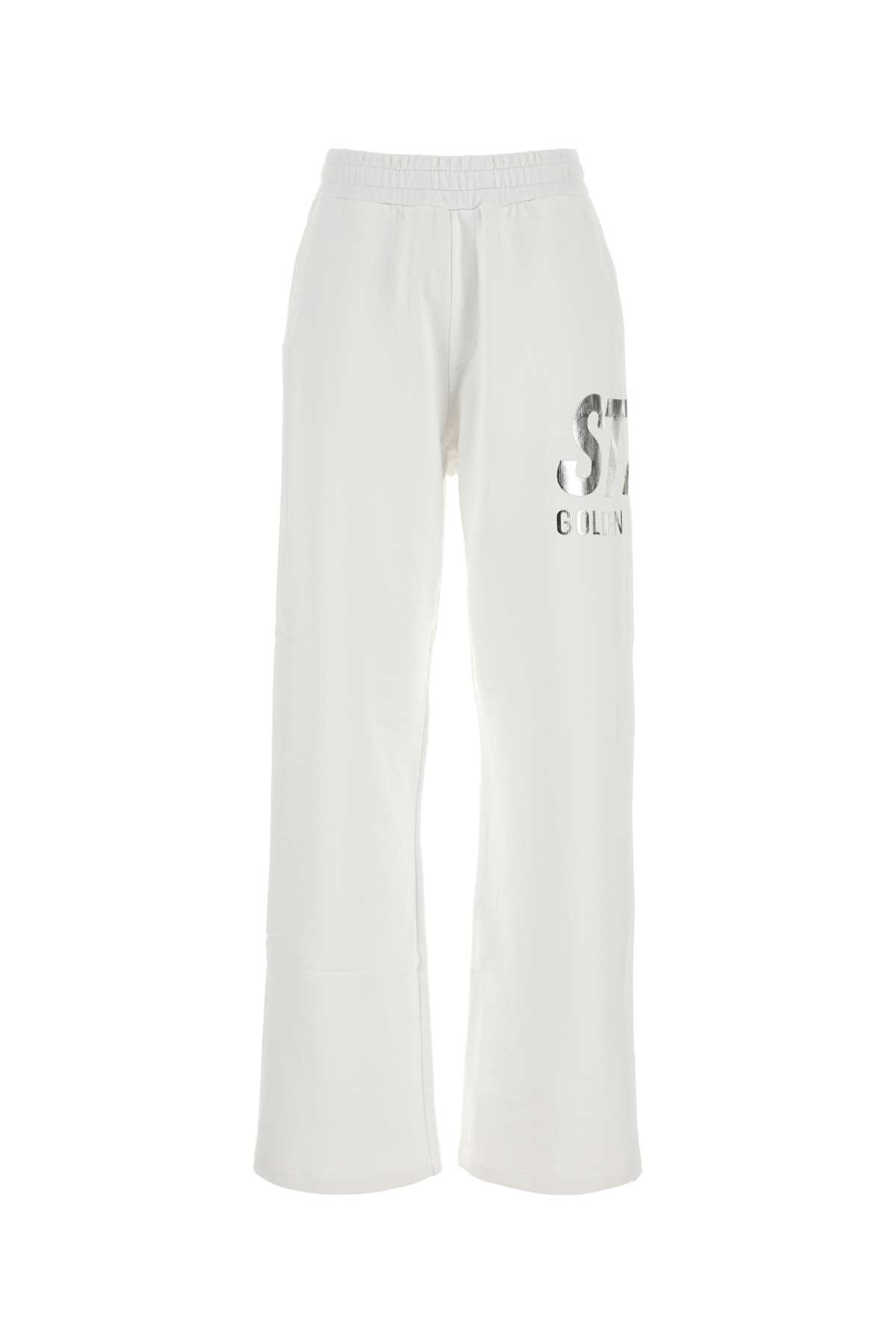 Golden Goose Relaxed Fit White Trousers With Bold Graphic Print In White