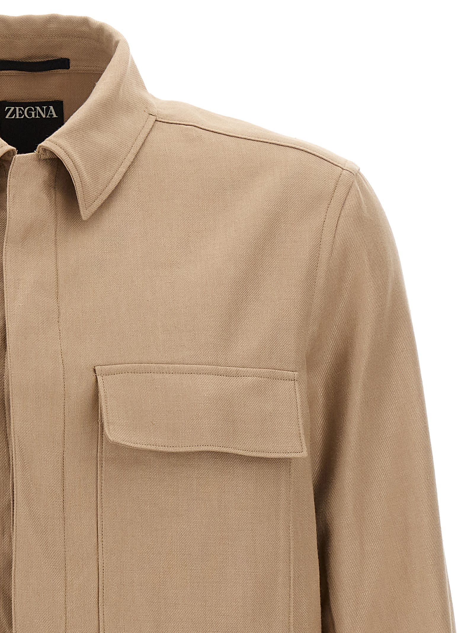 Shop Zegna Oasi Lino Overshirt In Beige