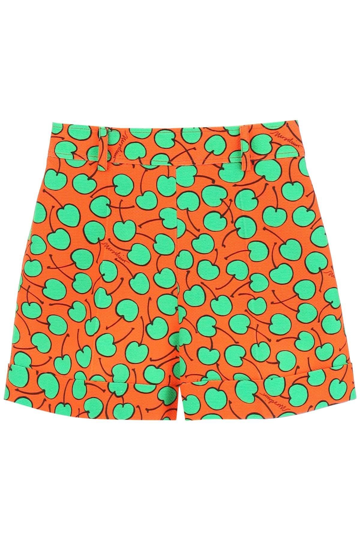 Shop Moschino Cherry Print Piquet Shorts In Orange/green