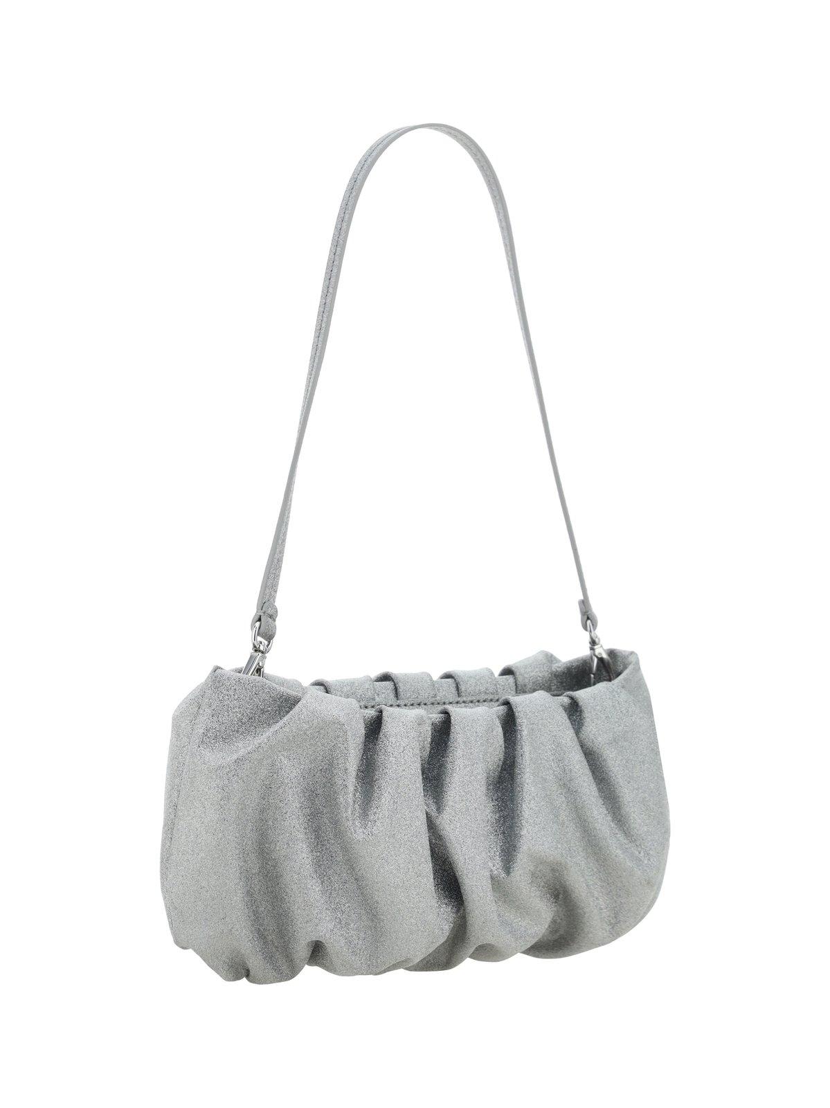 Shop Staud Bean Ruched Convertible Shoulder Bag In Silver