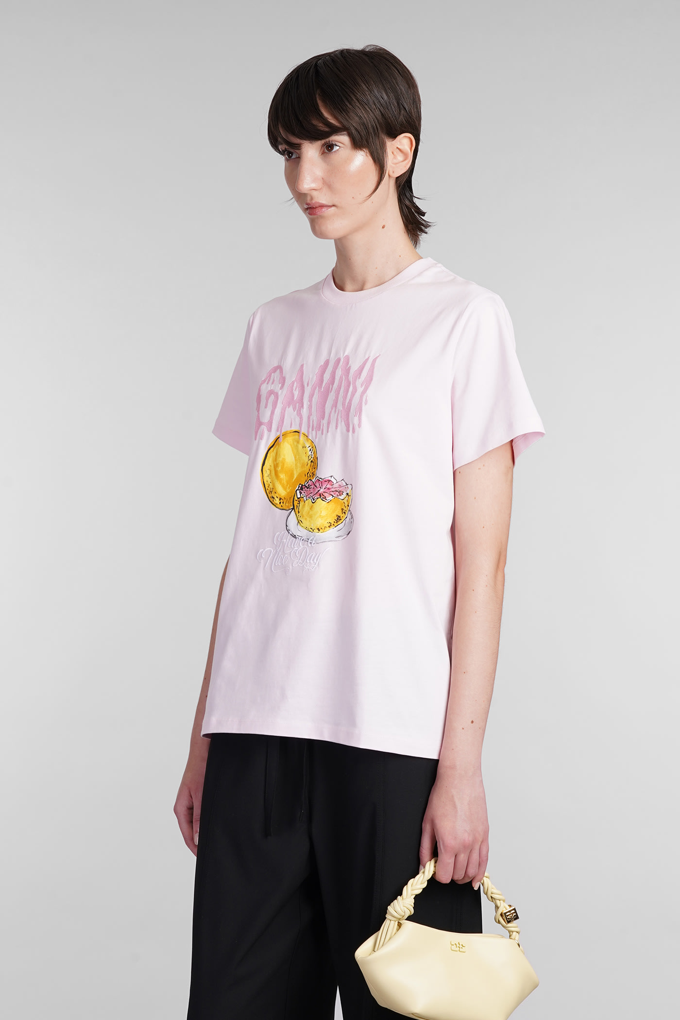 Shop Ganni T-shirt In Rose-pink Cotton