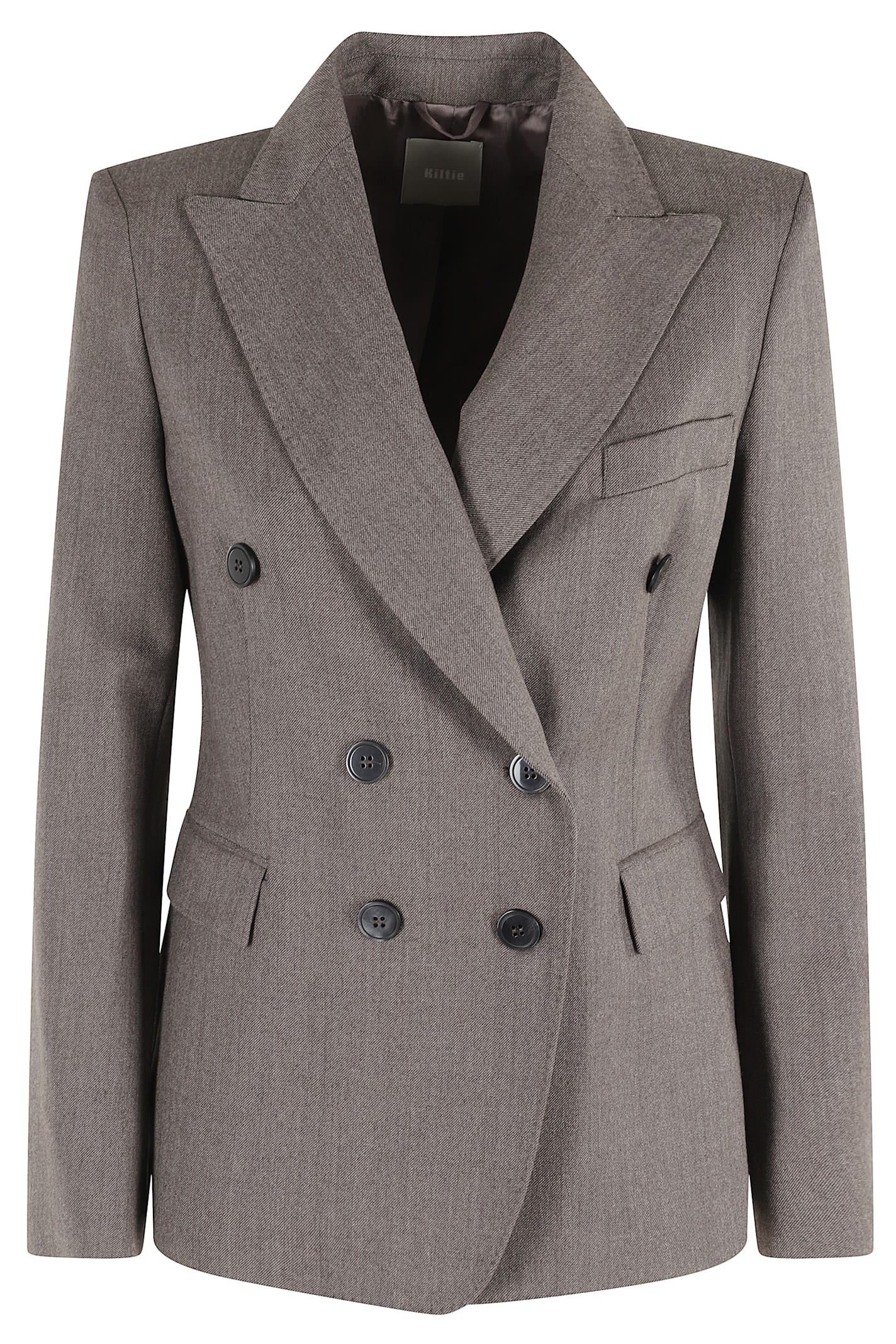 Kiltie Double-breasted Herringbone Jacket In Gray