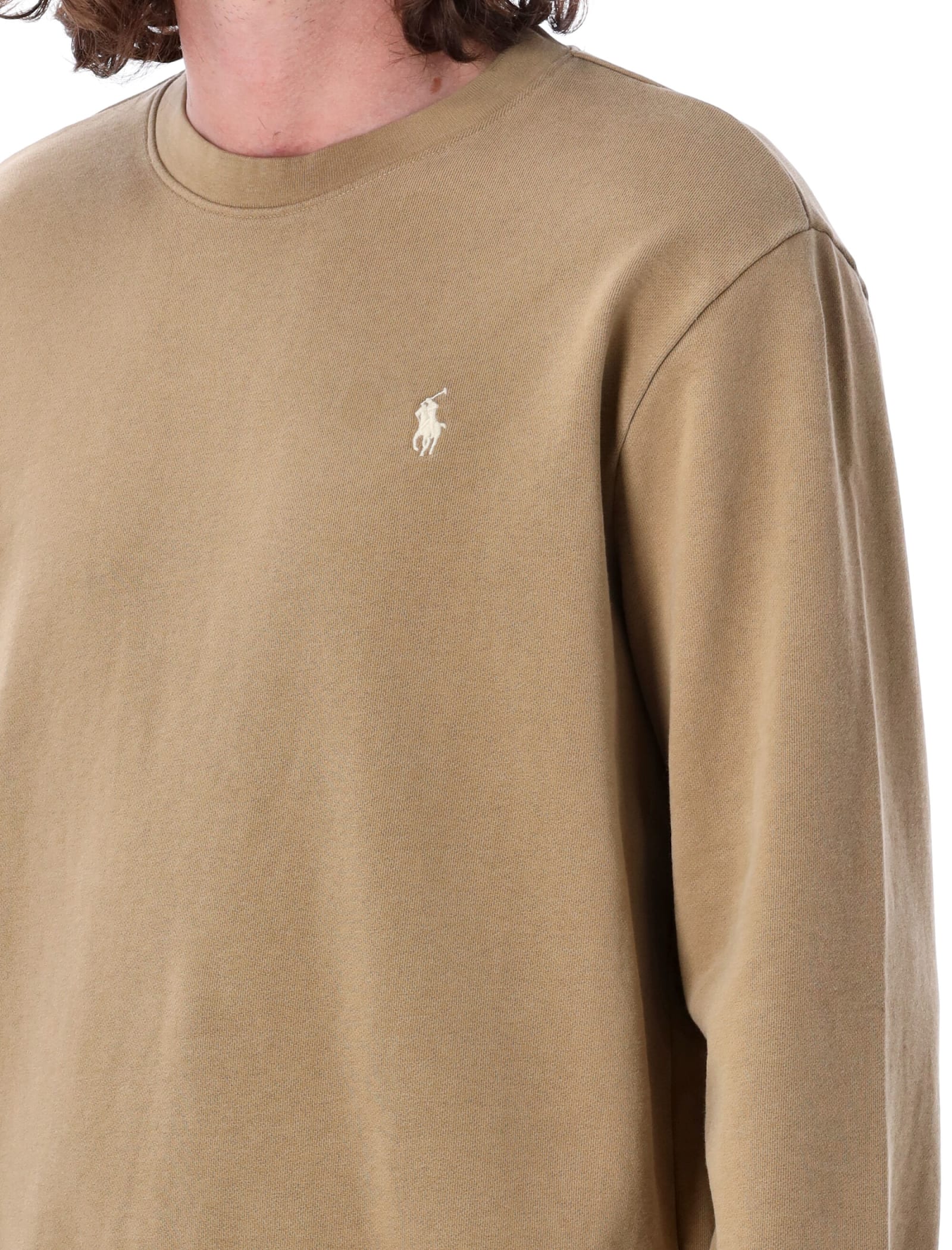 Shop Polo Ralph Lauren Crew Neck Sweatshirt In Desert Kaki