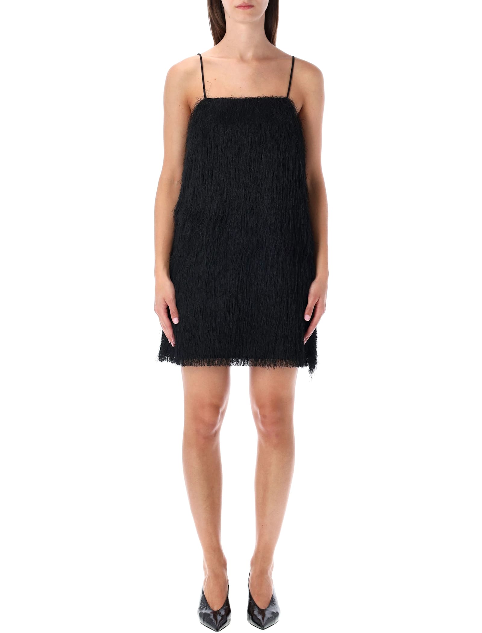 By Malene Birger Black Fringe Ledo Mini Dress In Black