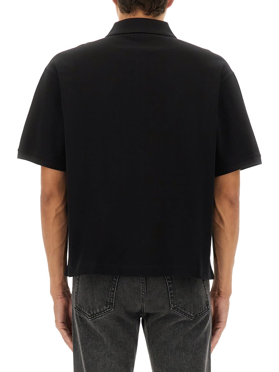 Alexander Mcqueen Short Sleeve Polo Shirt With Embroidered Detail In Black