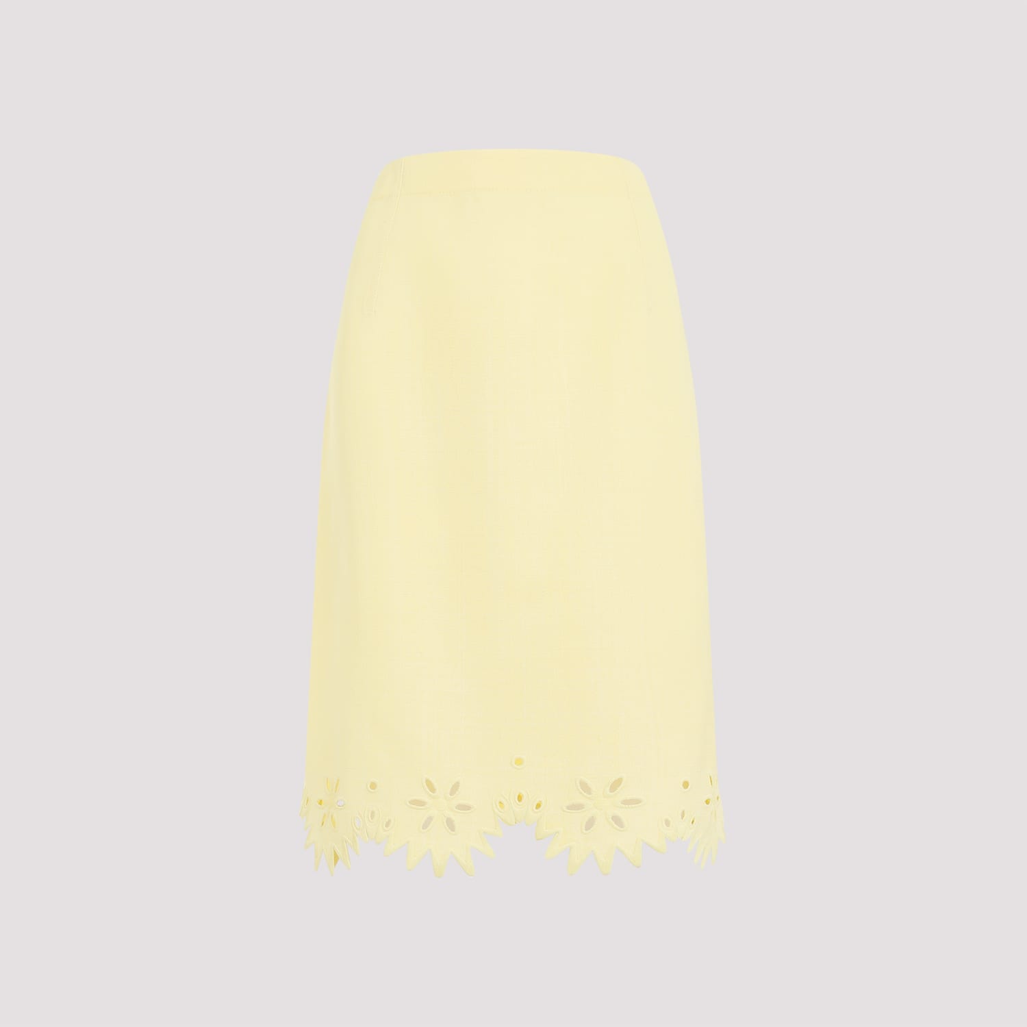 Shop Bottega Veneta Grainy English Embroidery Midi Skirt In Chalk Banana