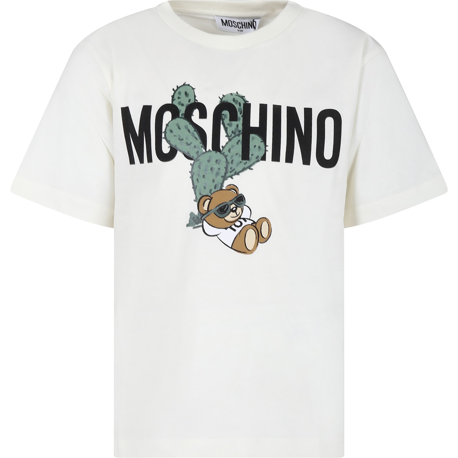 Shop Moschino Ivory T-shirt For Boy With Teddy Bear And Cactus