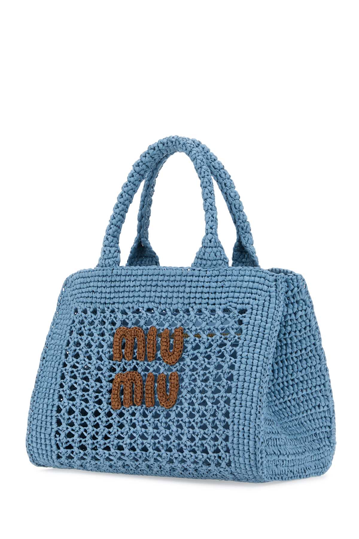 Shop Miu Miu Light Blue Crochet Handbag In Celestecognac