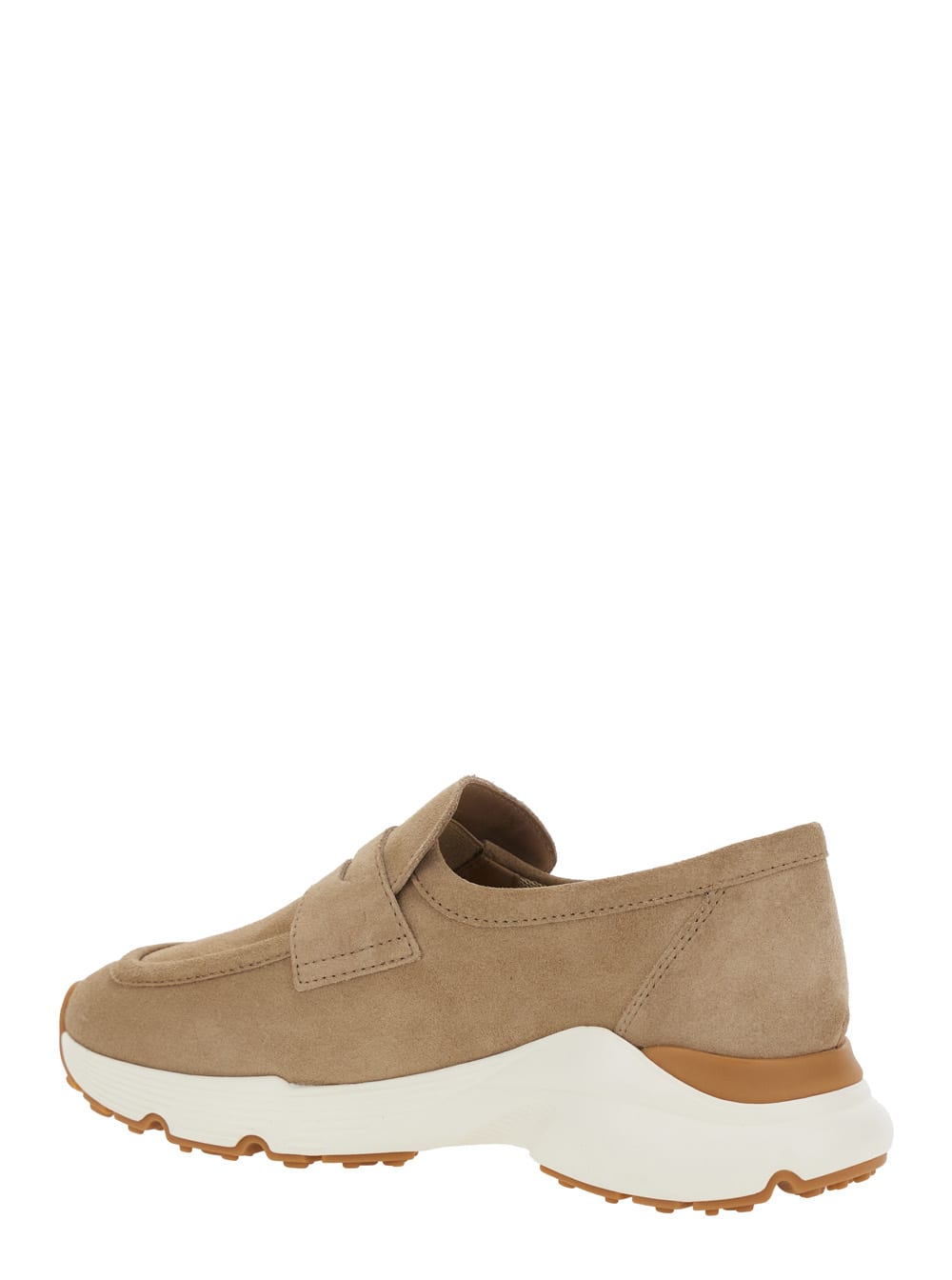 Tod's Suede Loafers With Rubber Sole And Round Toe In Nude