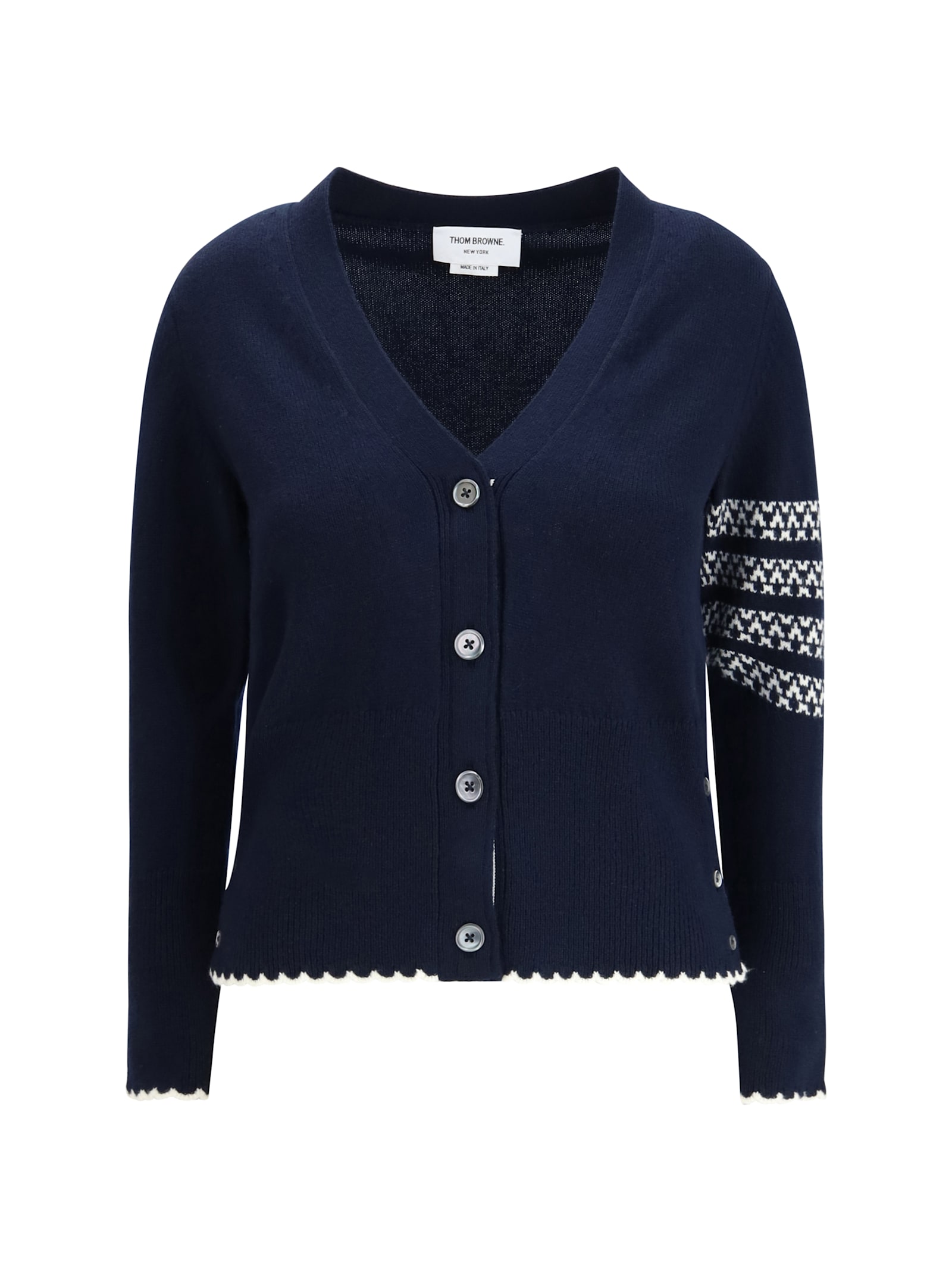 Thom Browne Holiday Merino Hector Intarsia Cardigan In Blue
