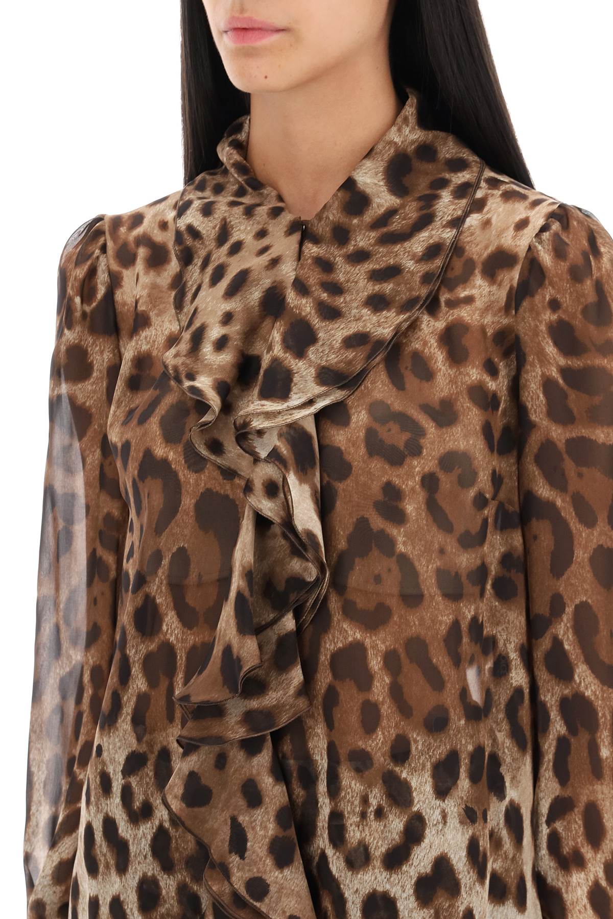 Dolce & Gabbana Leopard Print Chiffon Blouse In Leo New (beige)