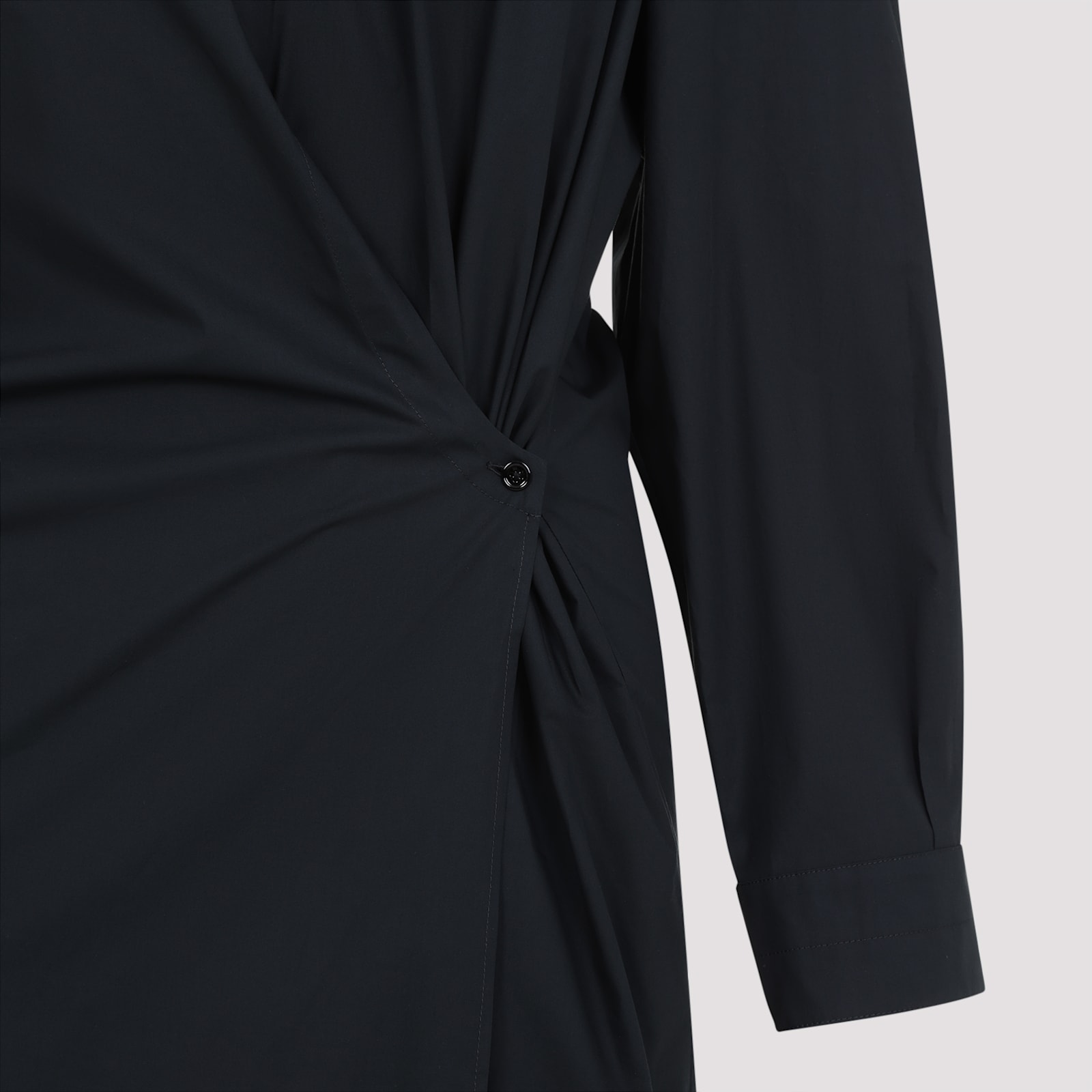 Lemaire Black Straight Collar Twisted Midi Dress In Jetblack