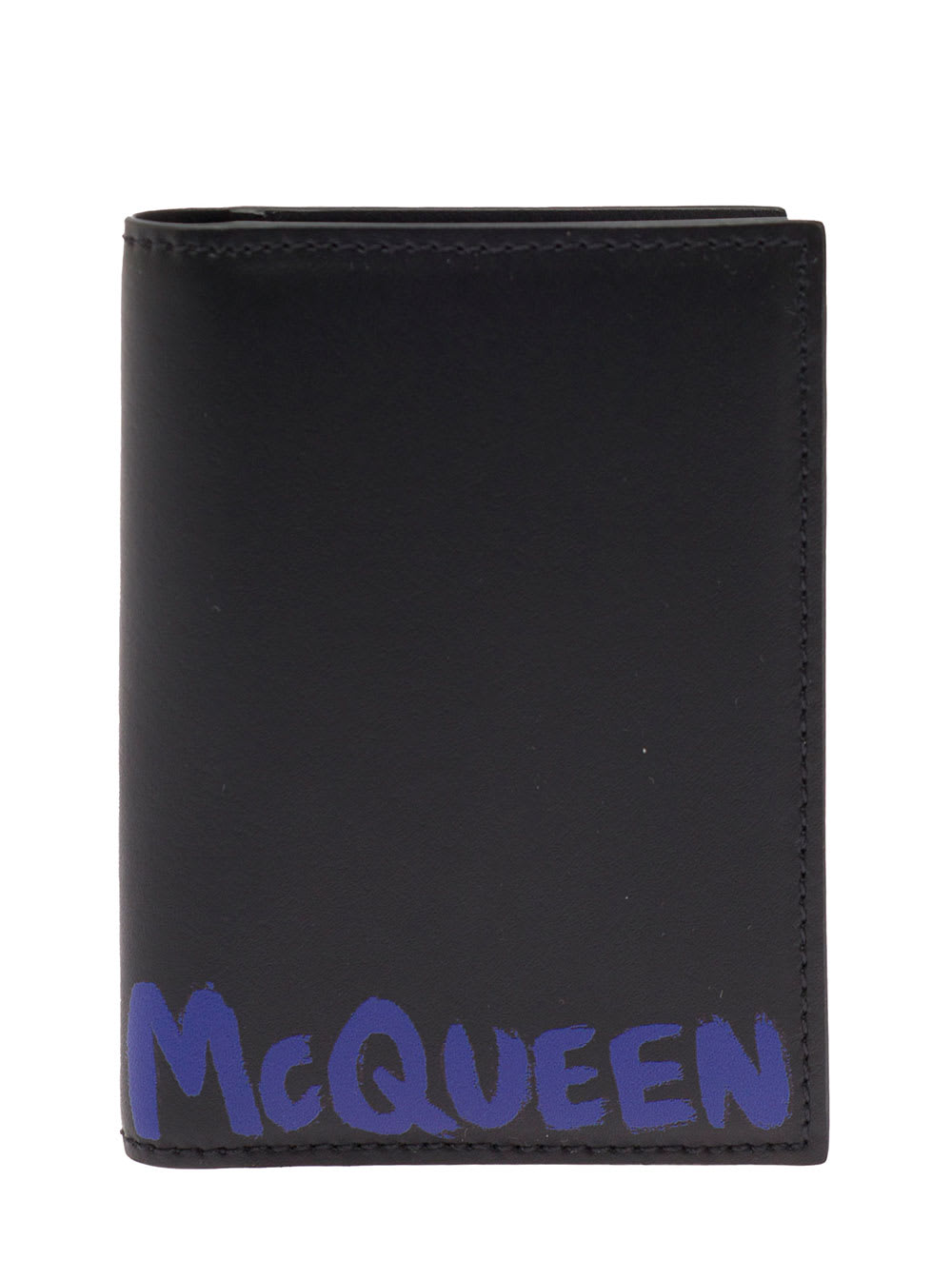 Alexander McQueen Bifold Black Leather Wallet With Logo Man