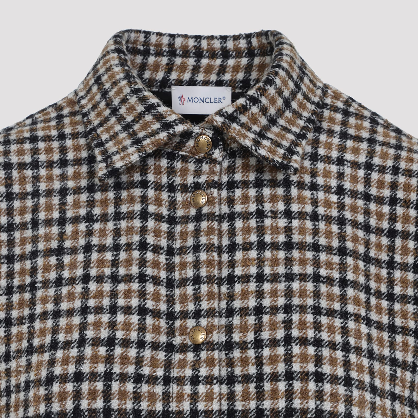 Moncler Checkered Long Sleeve Shirt Front Pockets In Gray