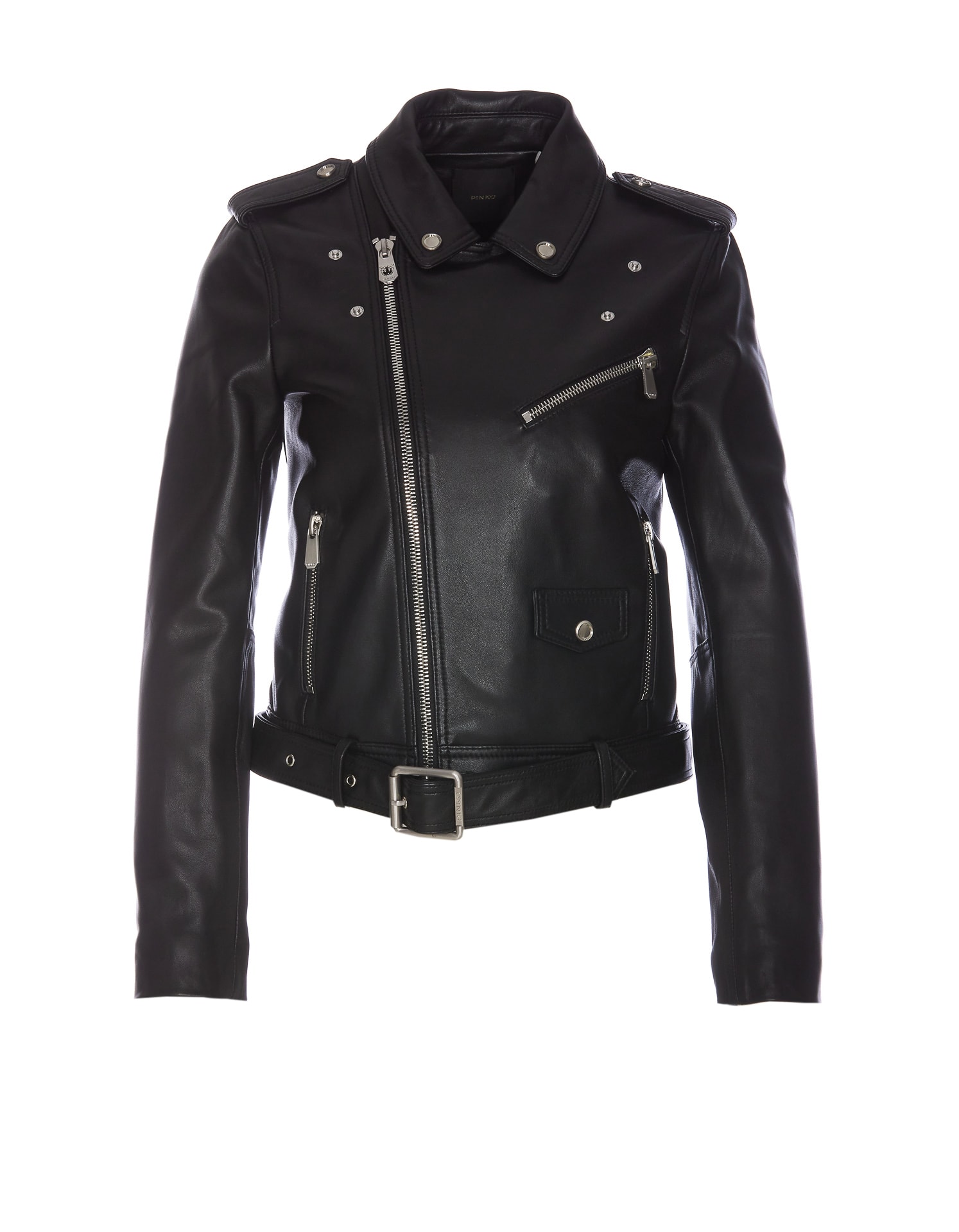 Shop Pinko Rica Leather Biker In Black