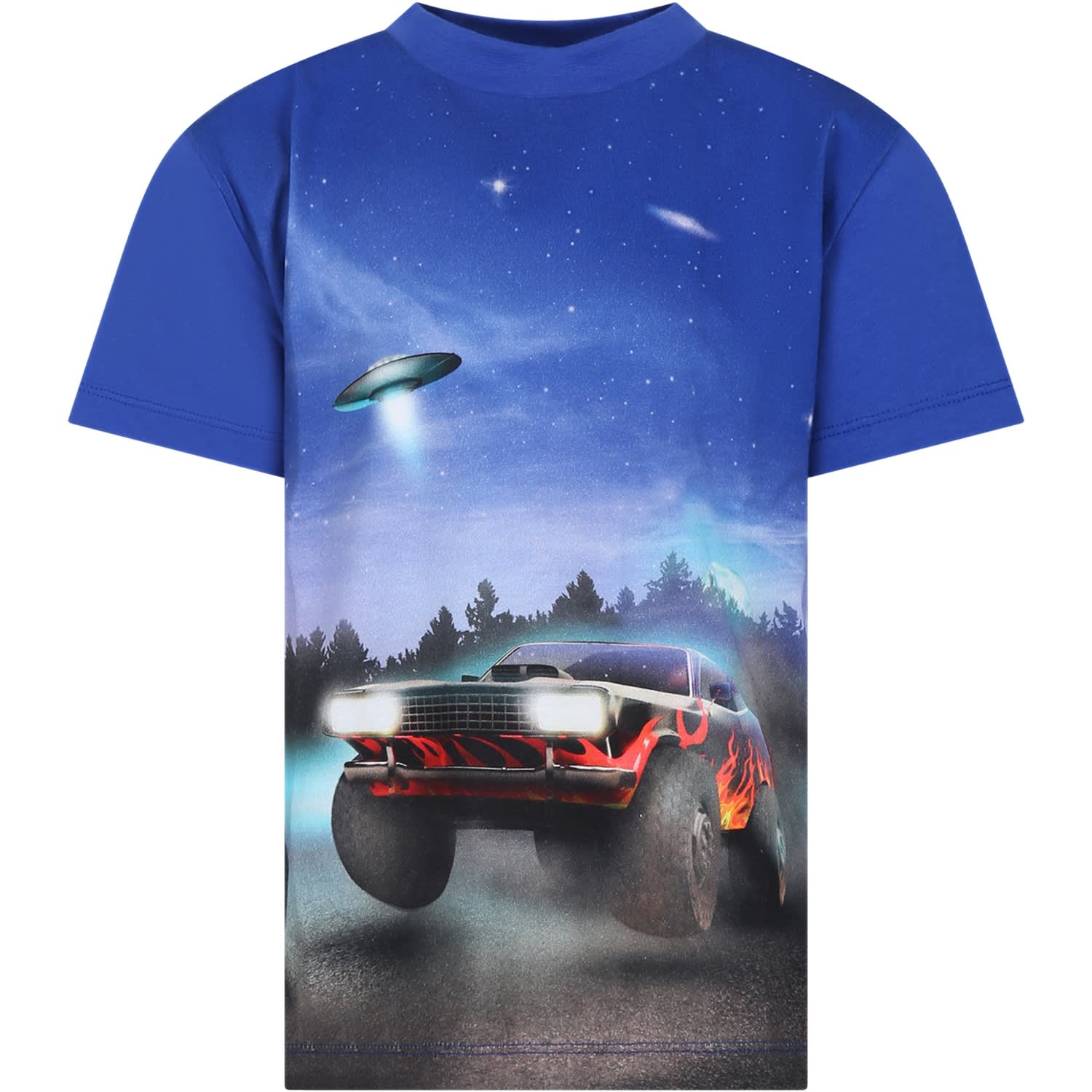 Molo Kids' Blue T-shirt For Boy With Ufo