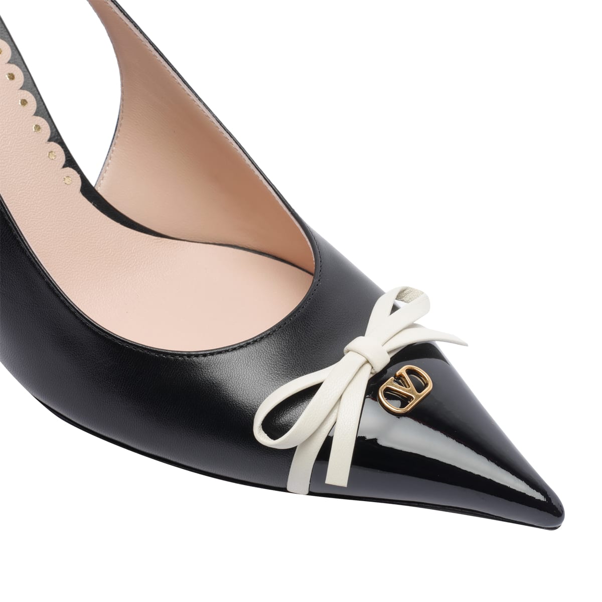 Valentino Garavani Leather Slingback With Patent Leather Toe In Black