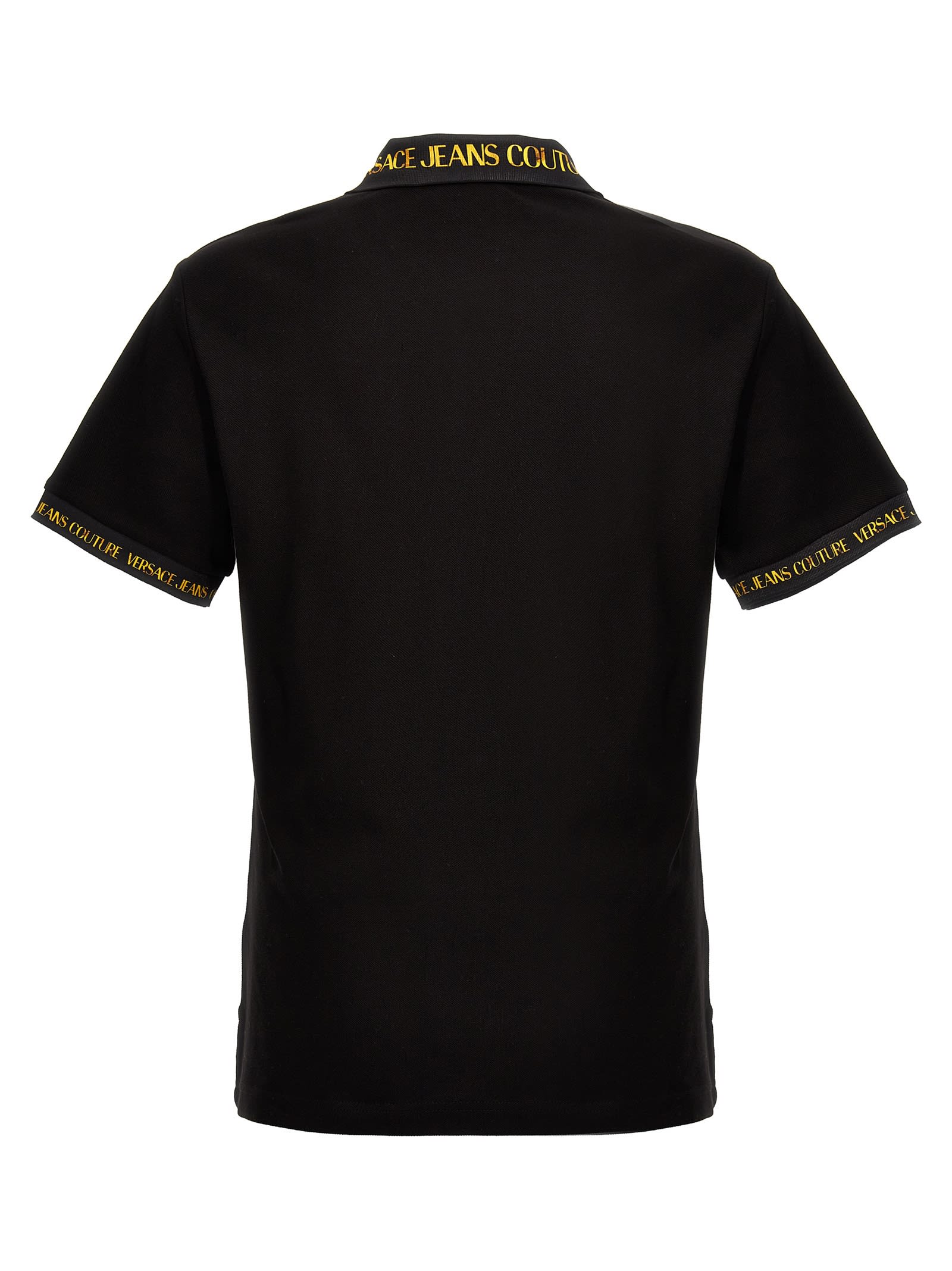 Shop Versace Jeans Couture Logo Print Polo Shirt In Nero