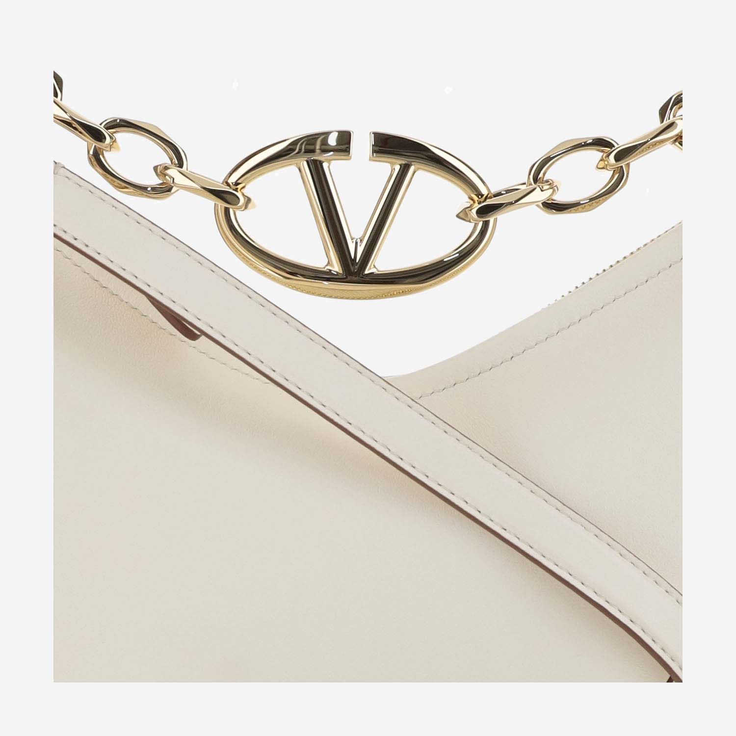 Shop Valentino Mini Hobo Vlogo Moon Bag In Nappa Leather With Chain In White