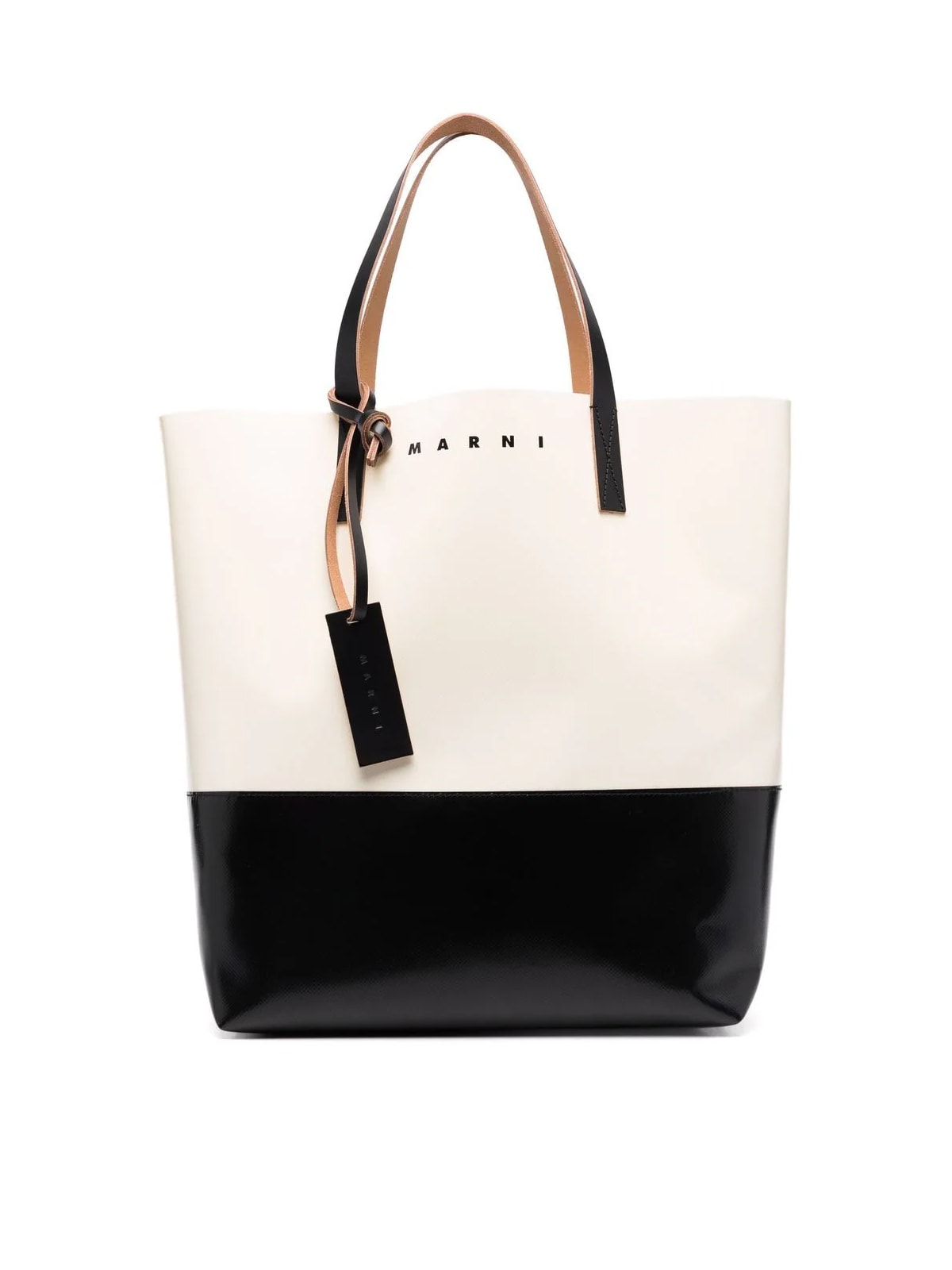 Marni Tribeca Two-tone Tote Bag In Silk White Black Black