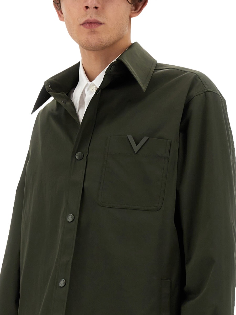 Shop Valentino Nylon Shirt Jacket In Green