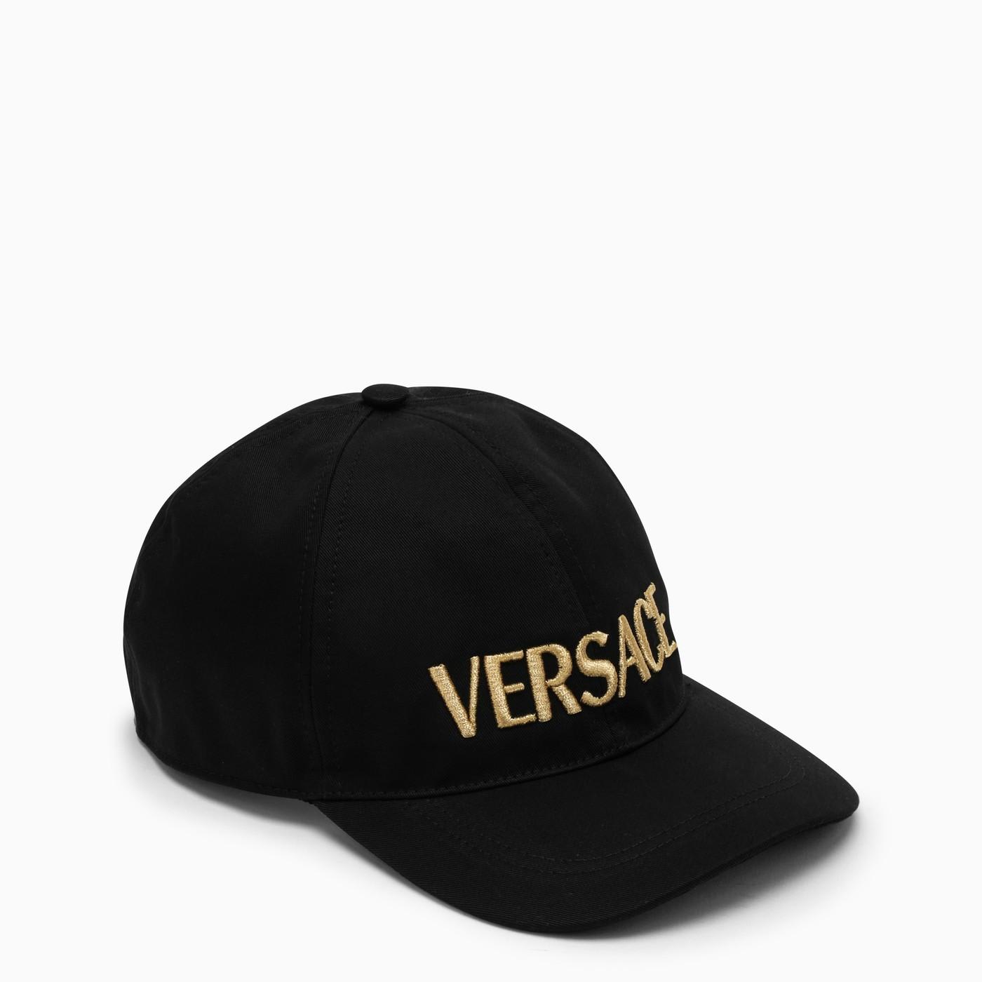 Shop Versace Black Hat With Embroidered Logo