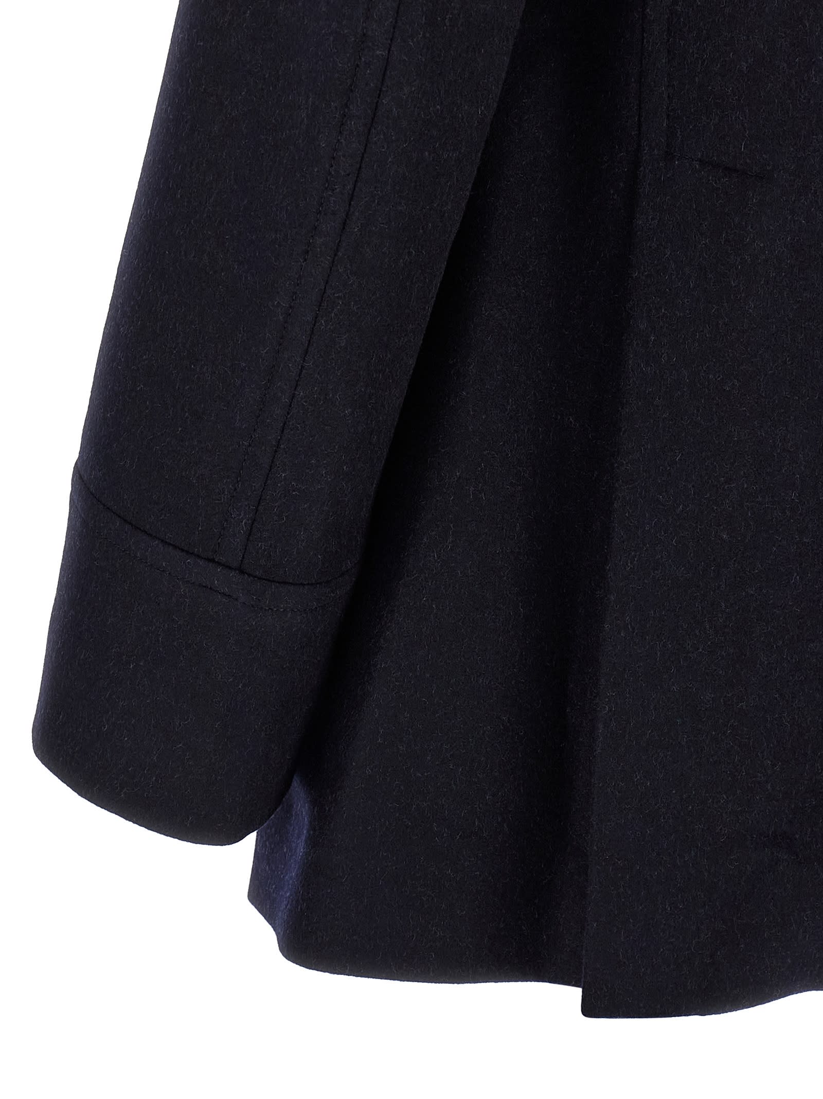 Brunello Cucinelli Navy Blue Double Flannel Caban Blazer In Black
