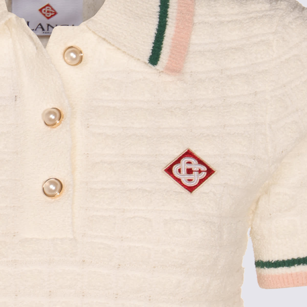 Casablanca Textured Cotton Polo Shirt With Contrast Collar In Neutral