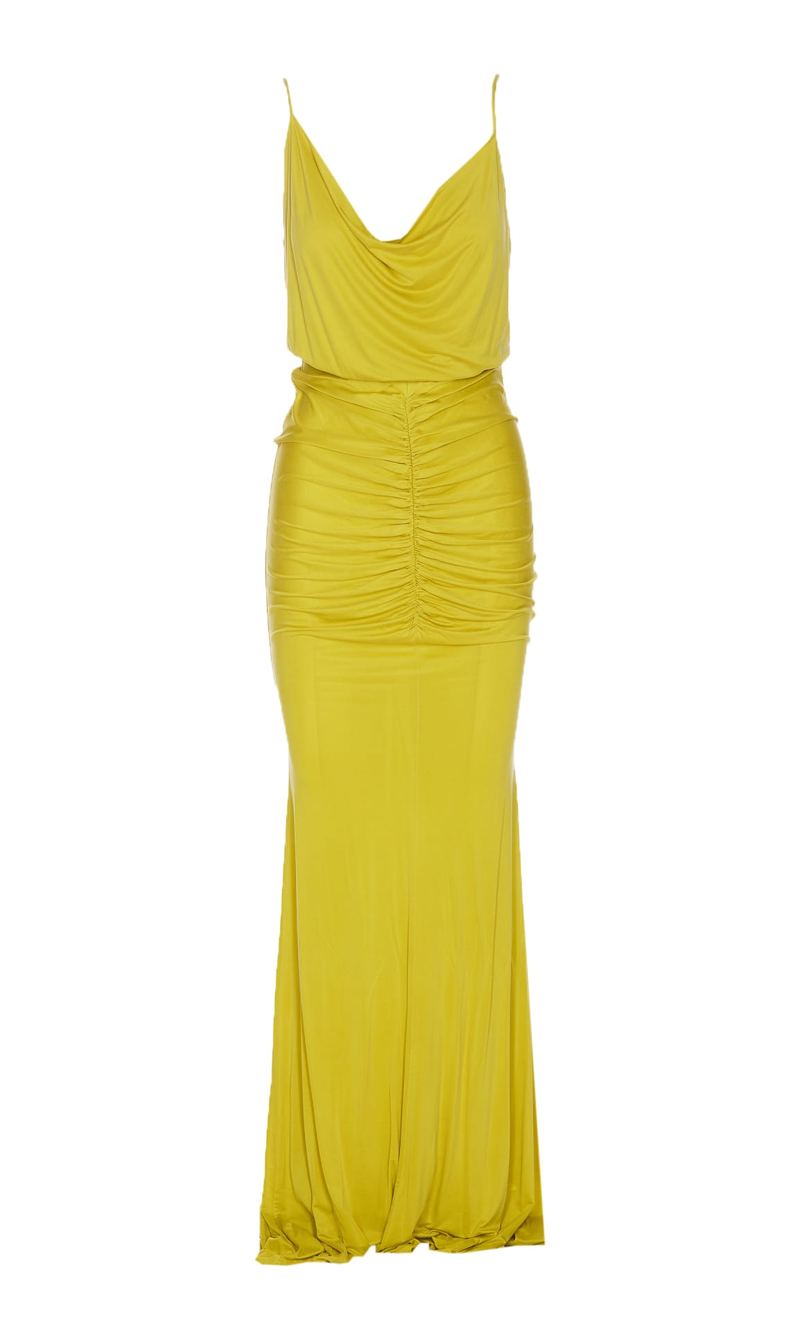 Shop Elisabetta Franchi Red Carpet Dress In Cupro Jersey Draped In Yellow