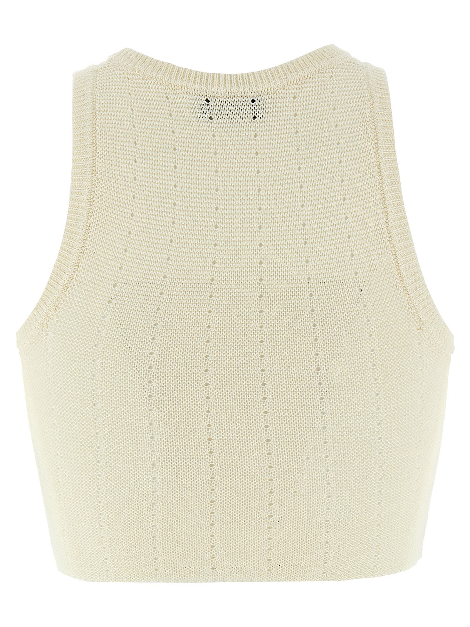 Etro Ivory Knitted Crop Top With Openwork Pattern In White