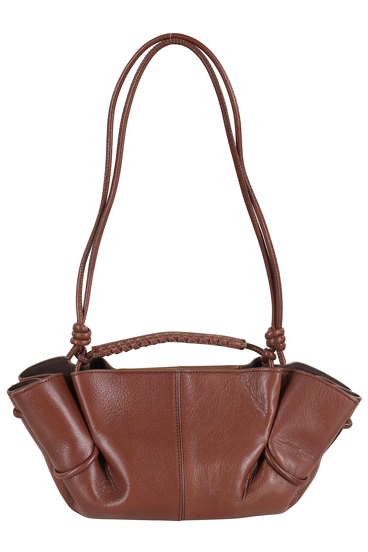 Hereu Mini Handbag With Curled Design And Braided Handle In Brown