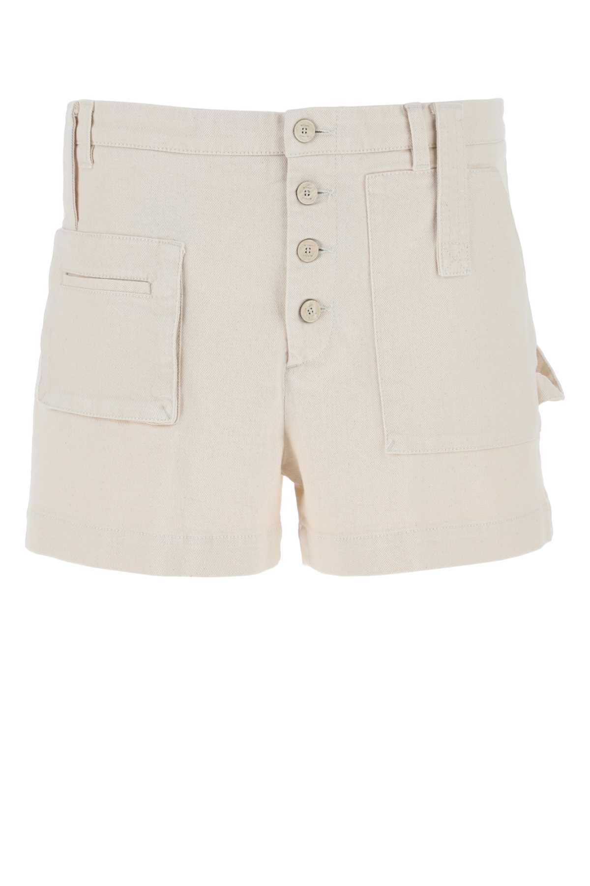 Melange Ivory Stretch Cotton Shorts