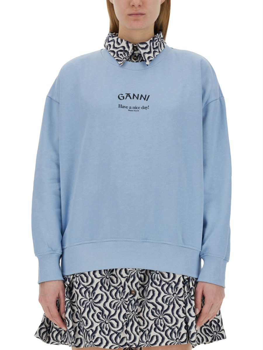 Shop Ganni Sweatshirt With Logo In Azure