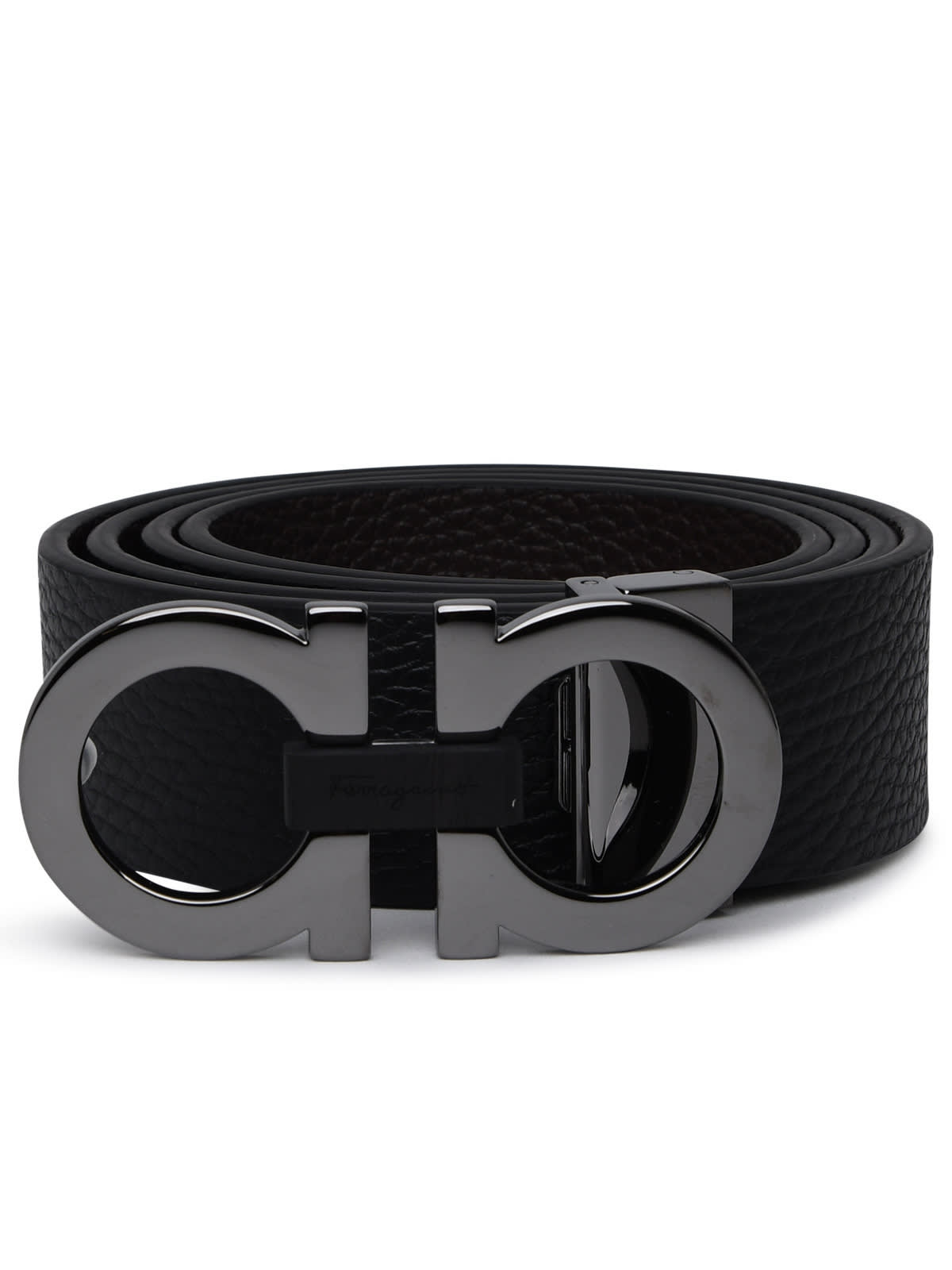 Shop Ferragamo Hammered Leather Reversible Belt In Black